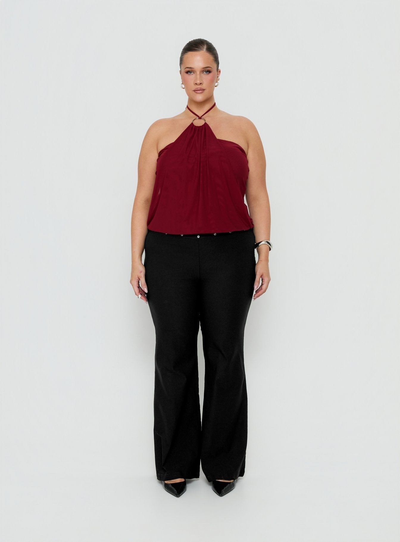 Yevina Eyelet Flare Pant Black Curve