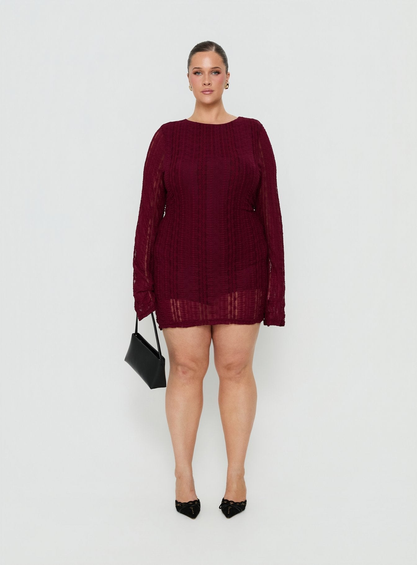 Delandra Long Sleeve Textured Playsuit Red Curve