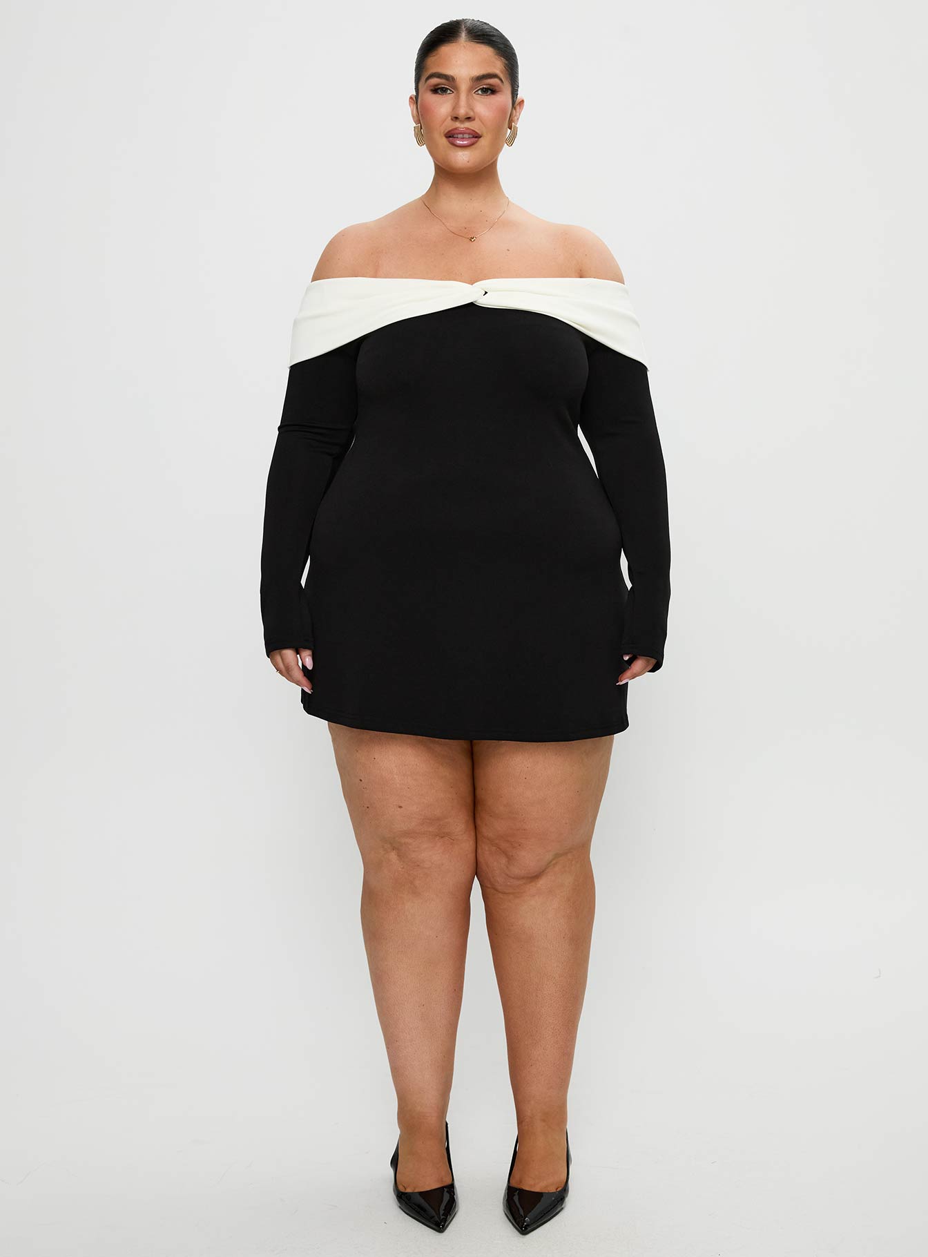 Distractions Off Shoulder Long Sleeve Mini Dress Multi Curve