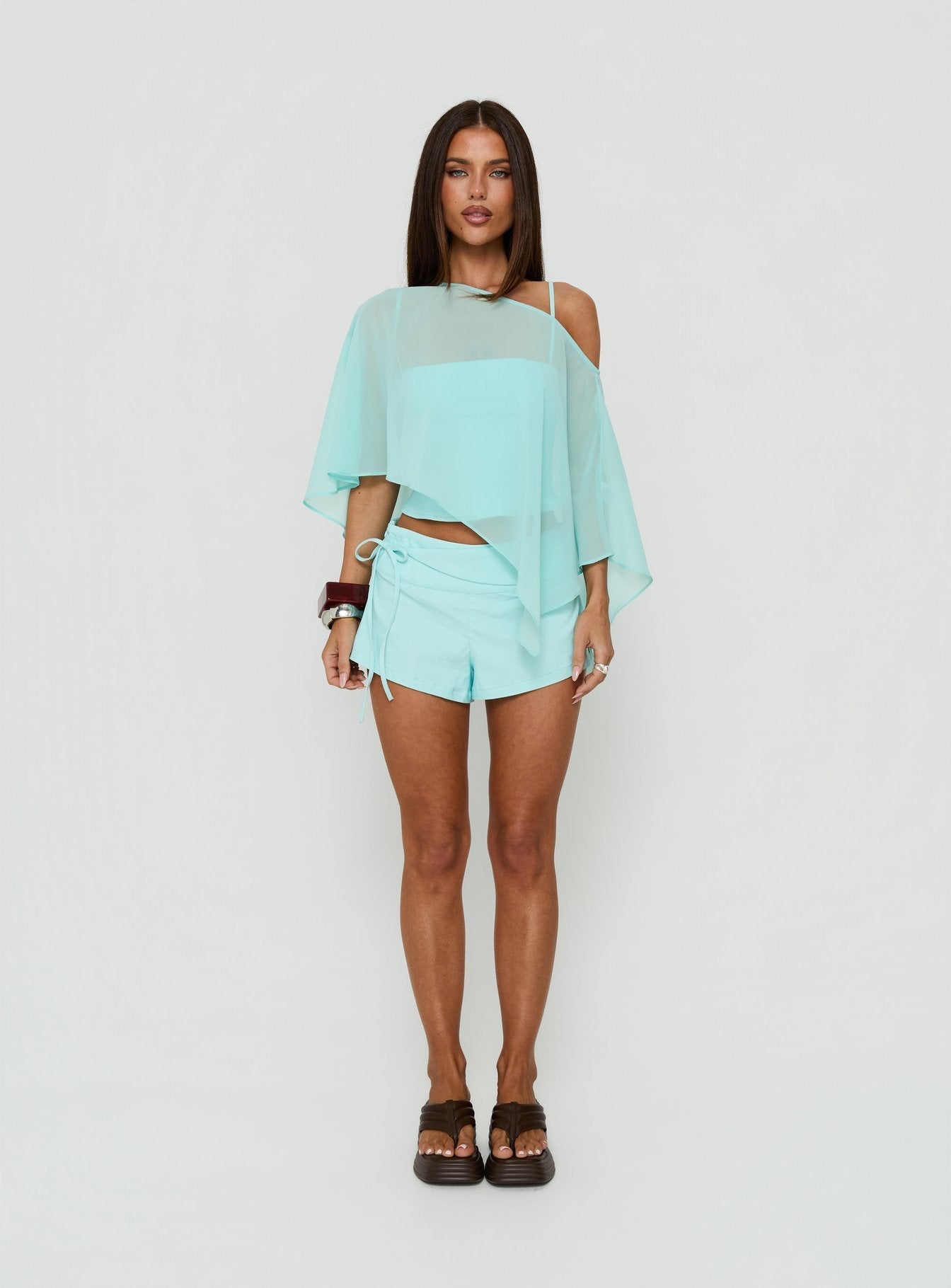Senzo Chiffon Poncho Top Blue