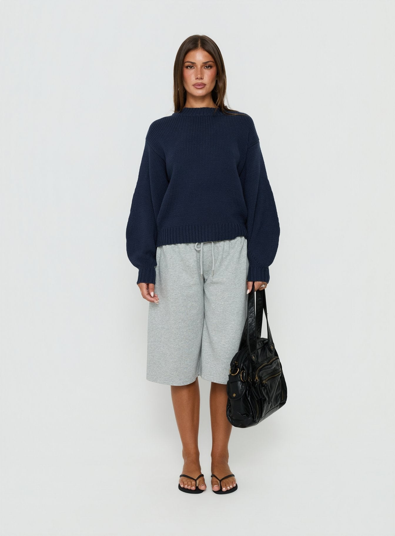 Harmony Balloon Sleeve Knit Sweater Navy