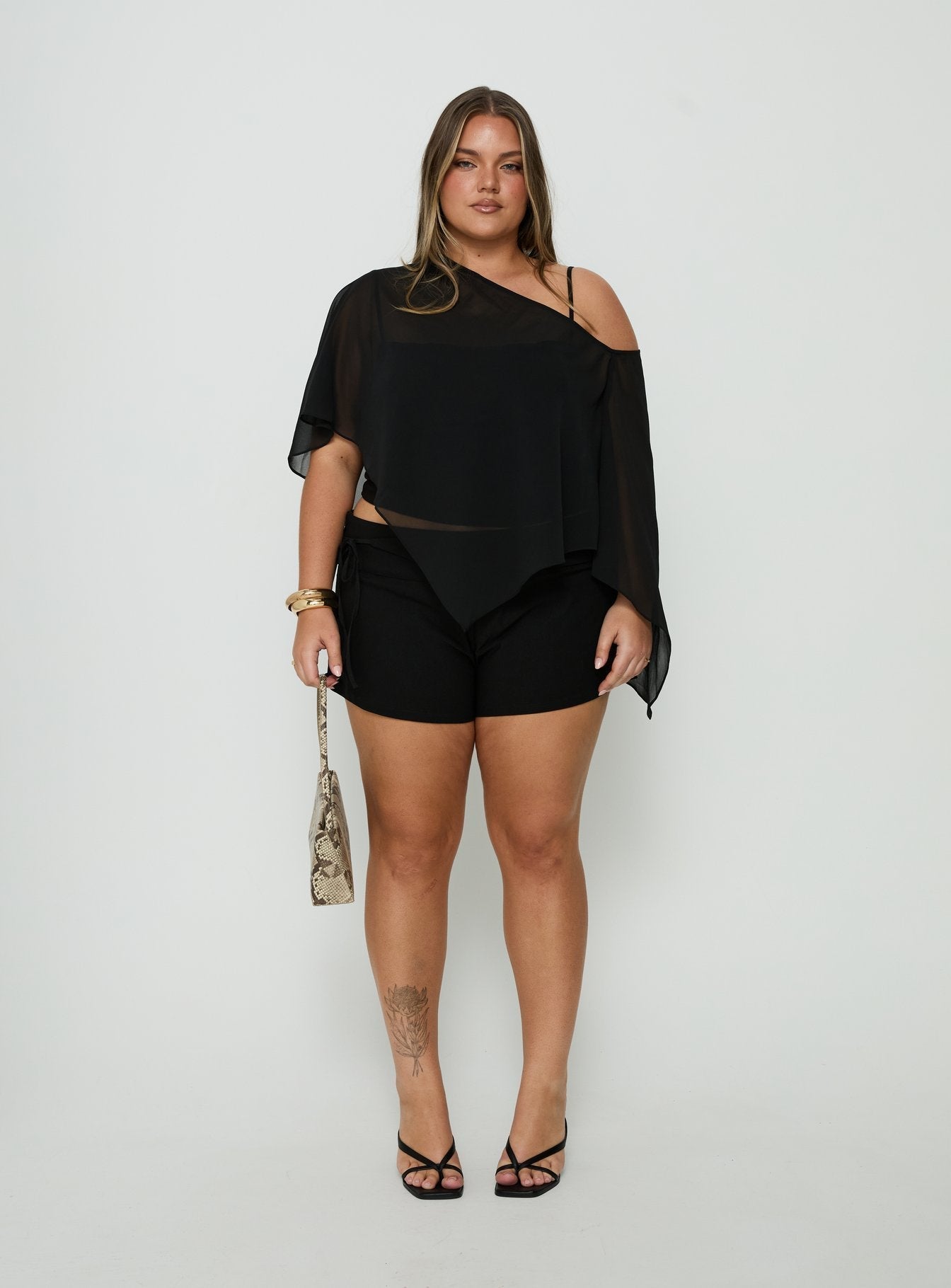 Senzo Chiffon Poncho Top Black Curve