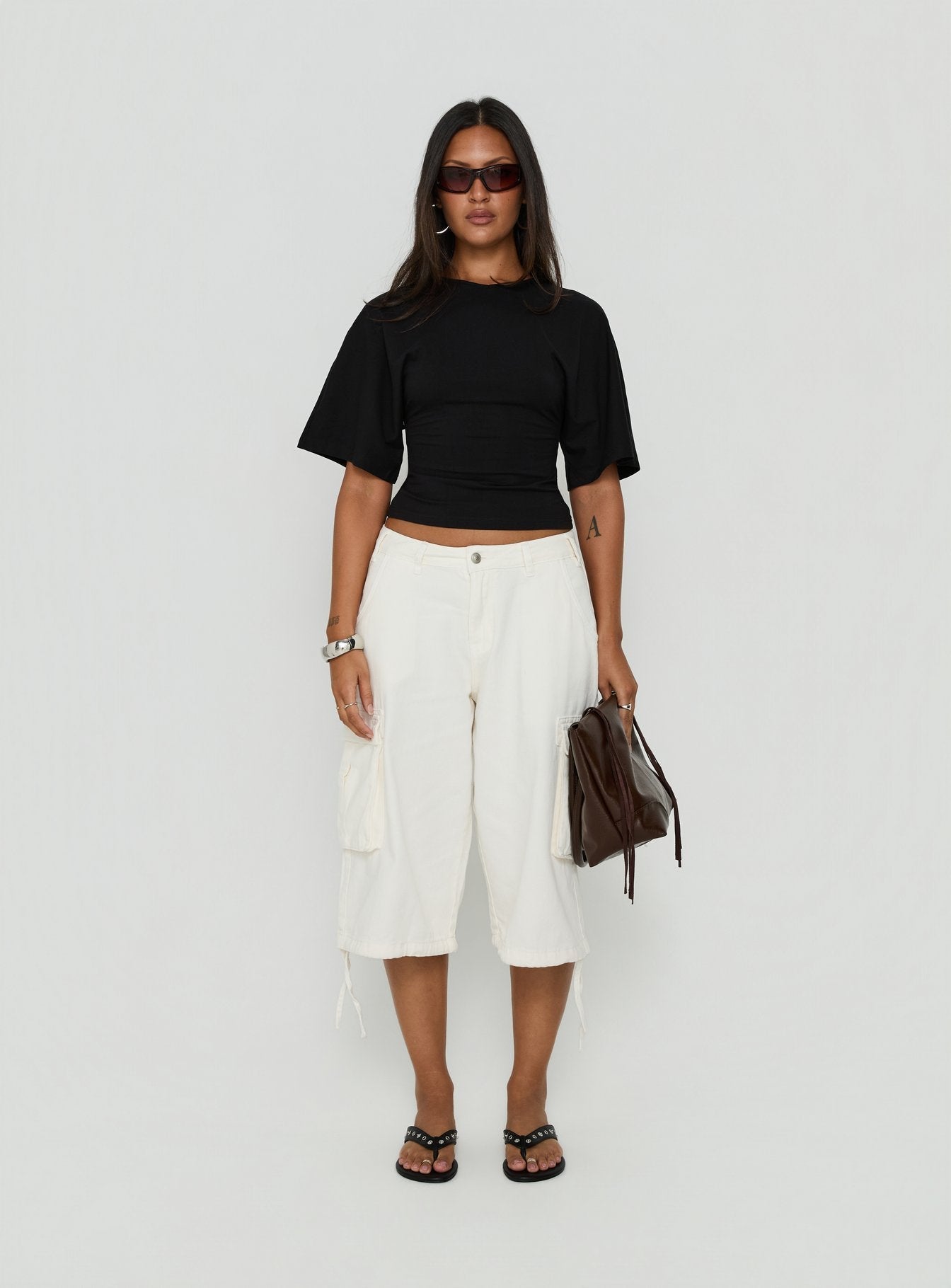 Nakota V Neck Cinched Tee Black