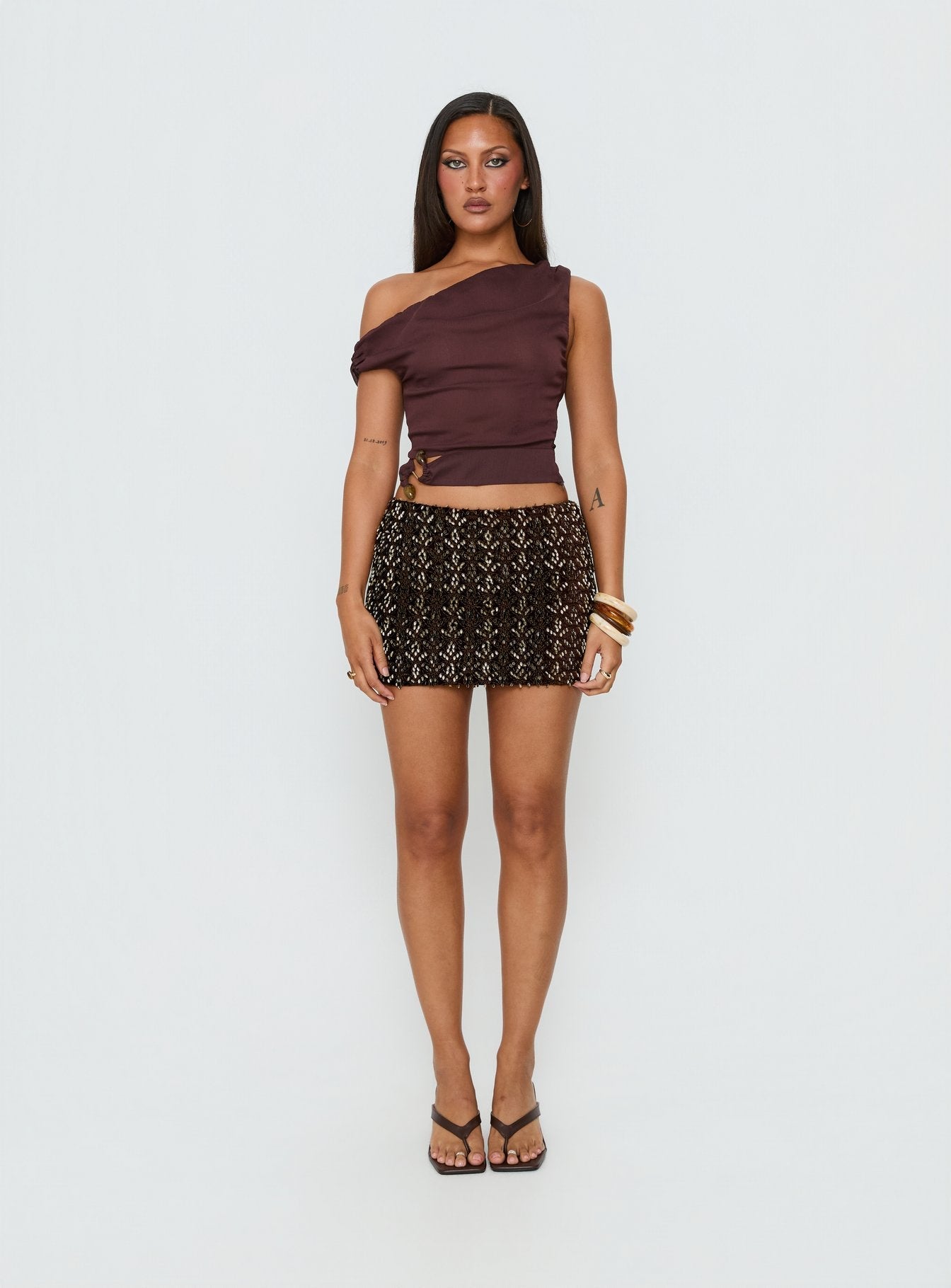 Zaraya Sequin Mini Skirt Brown
