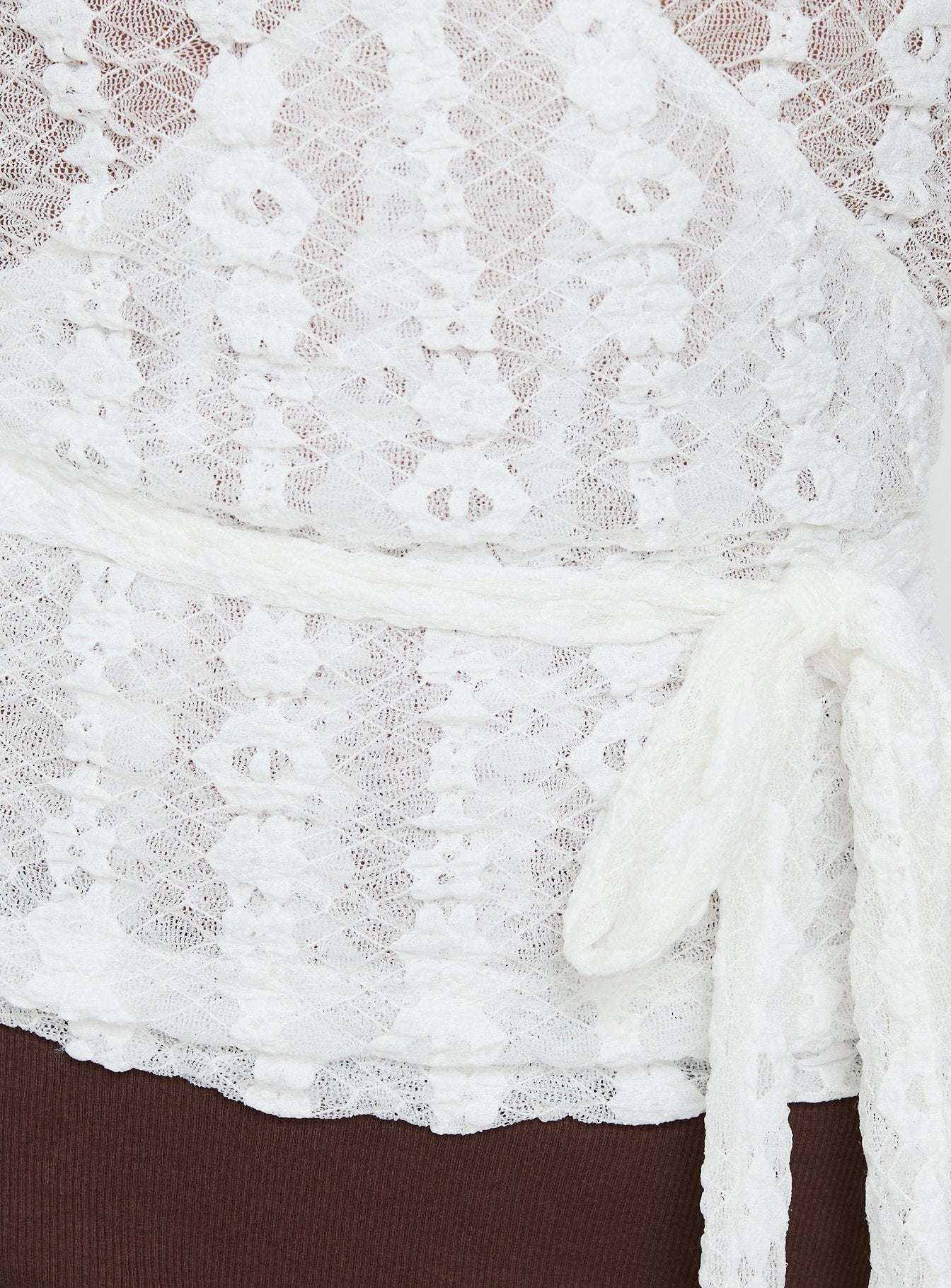 Melara Lace Long Sleeve Wrap Top White