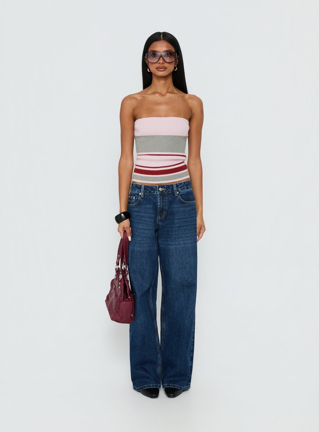 In The Mirror Strapless Top Pink Stripe