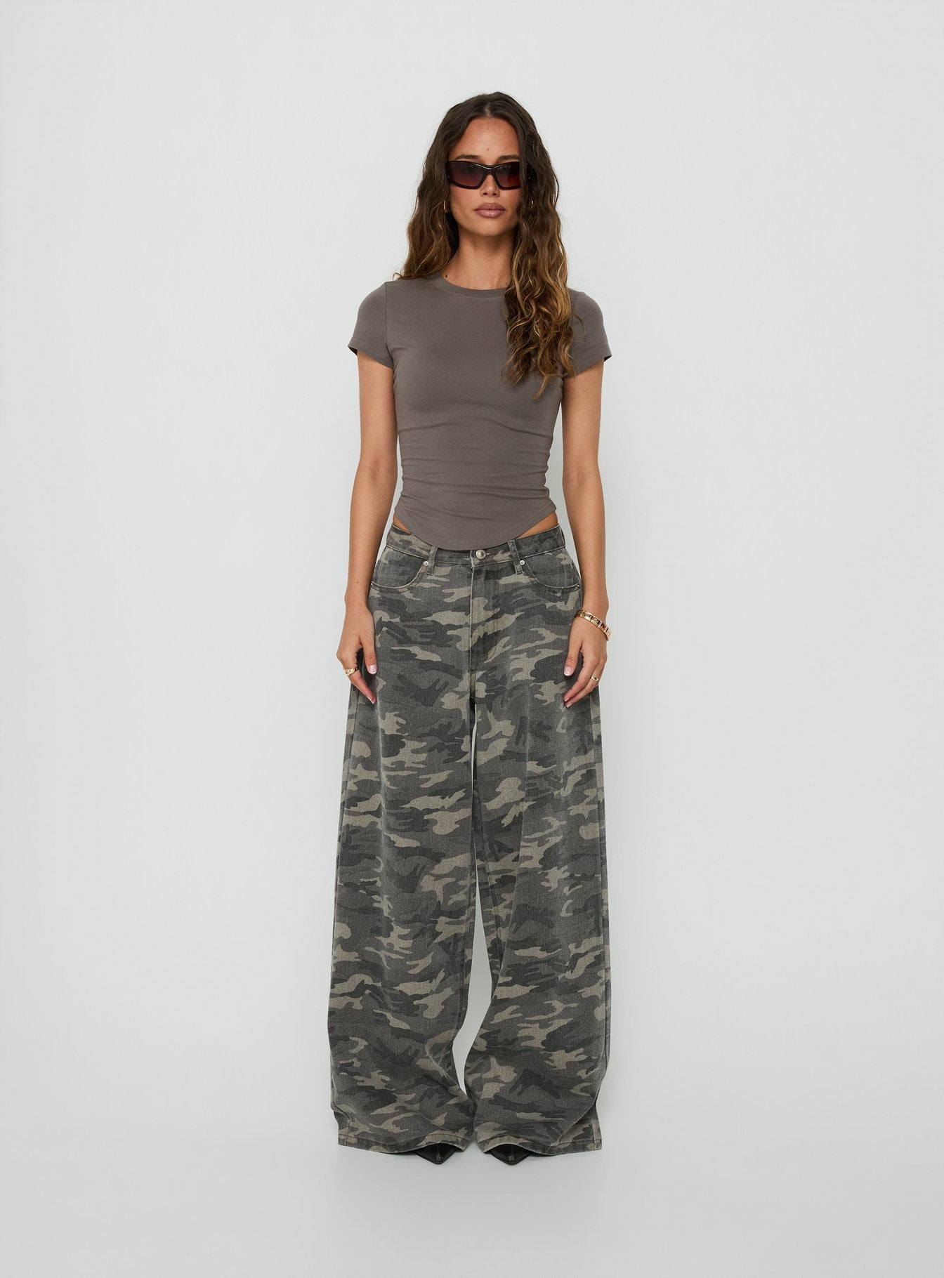 Naylor Mid Rise Wide Leg Jeans Camo