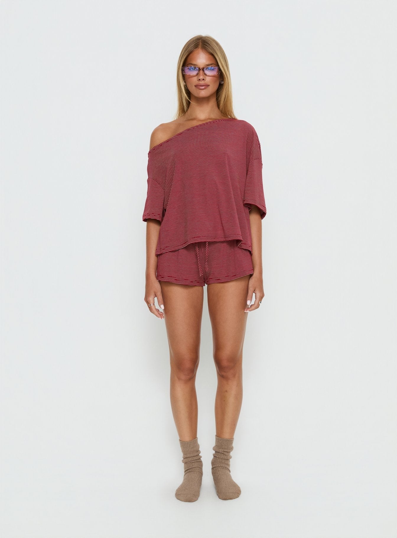 Sugar Surge Tie Waist Shorts Cherry Stripe