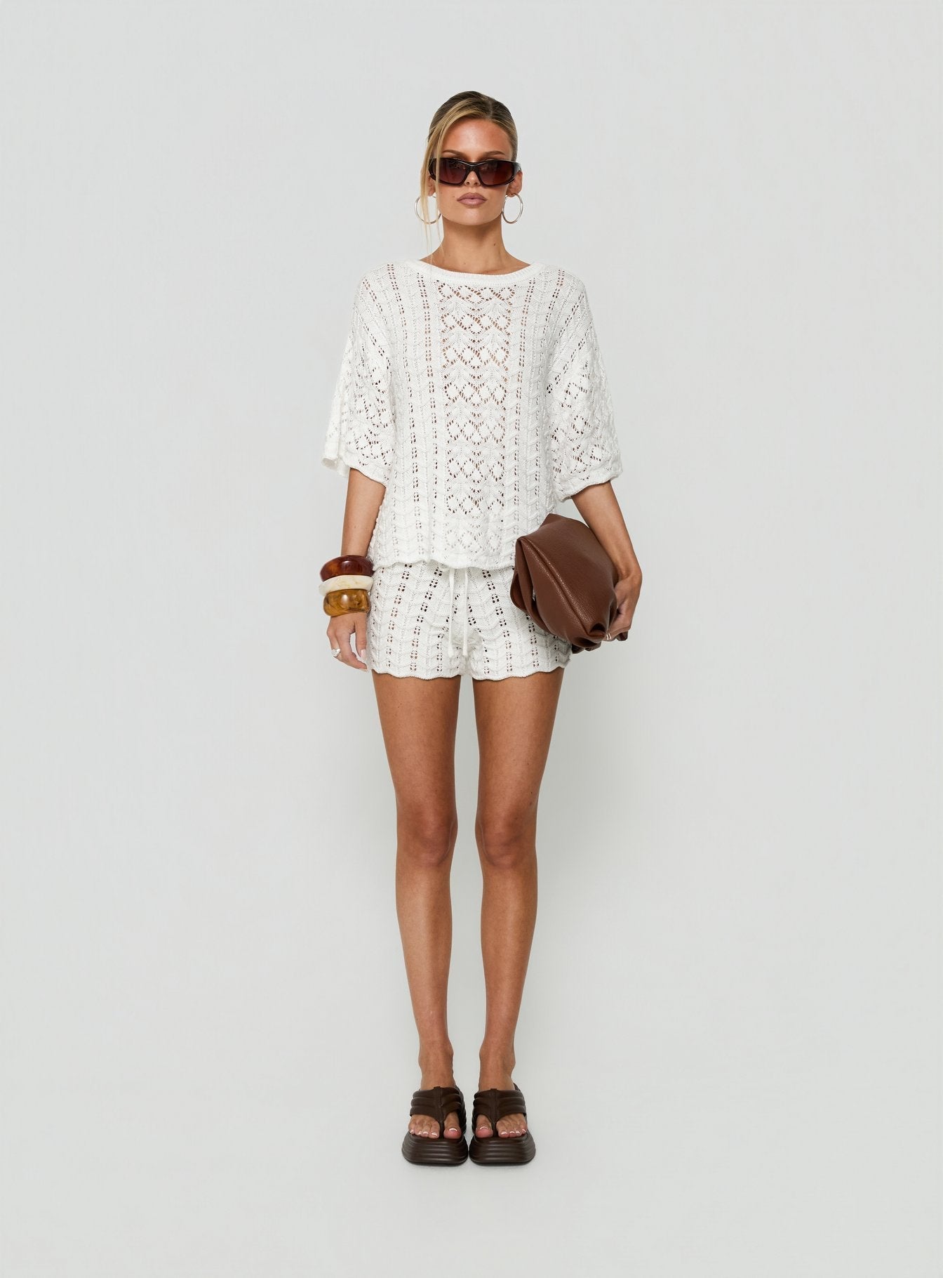 Rheara Knit Tie Waist Shorts White