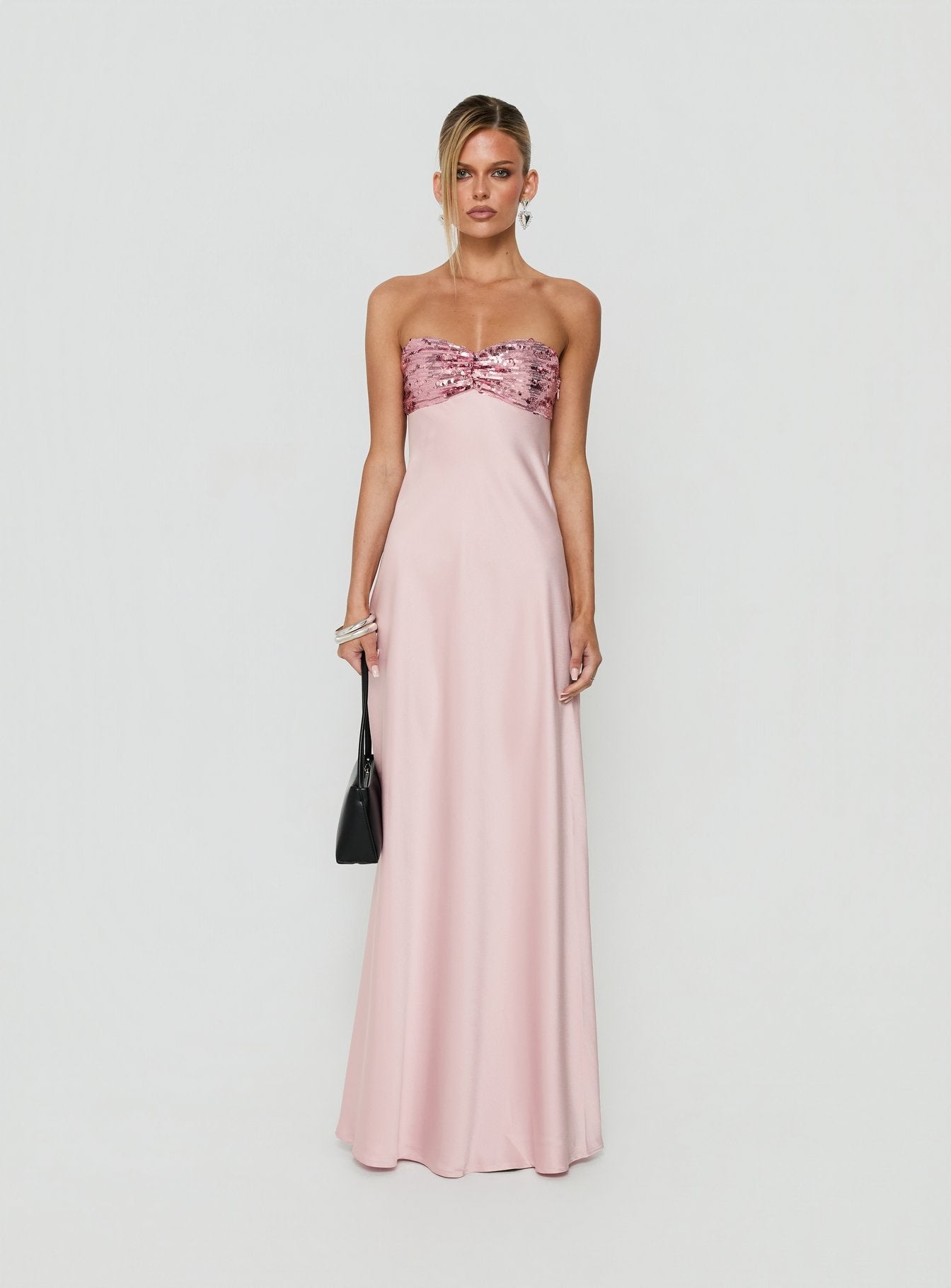See The Vision Sequin Bust Strapless Maxi Dress Pink