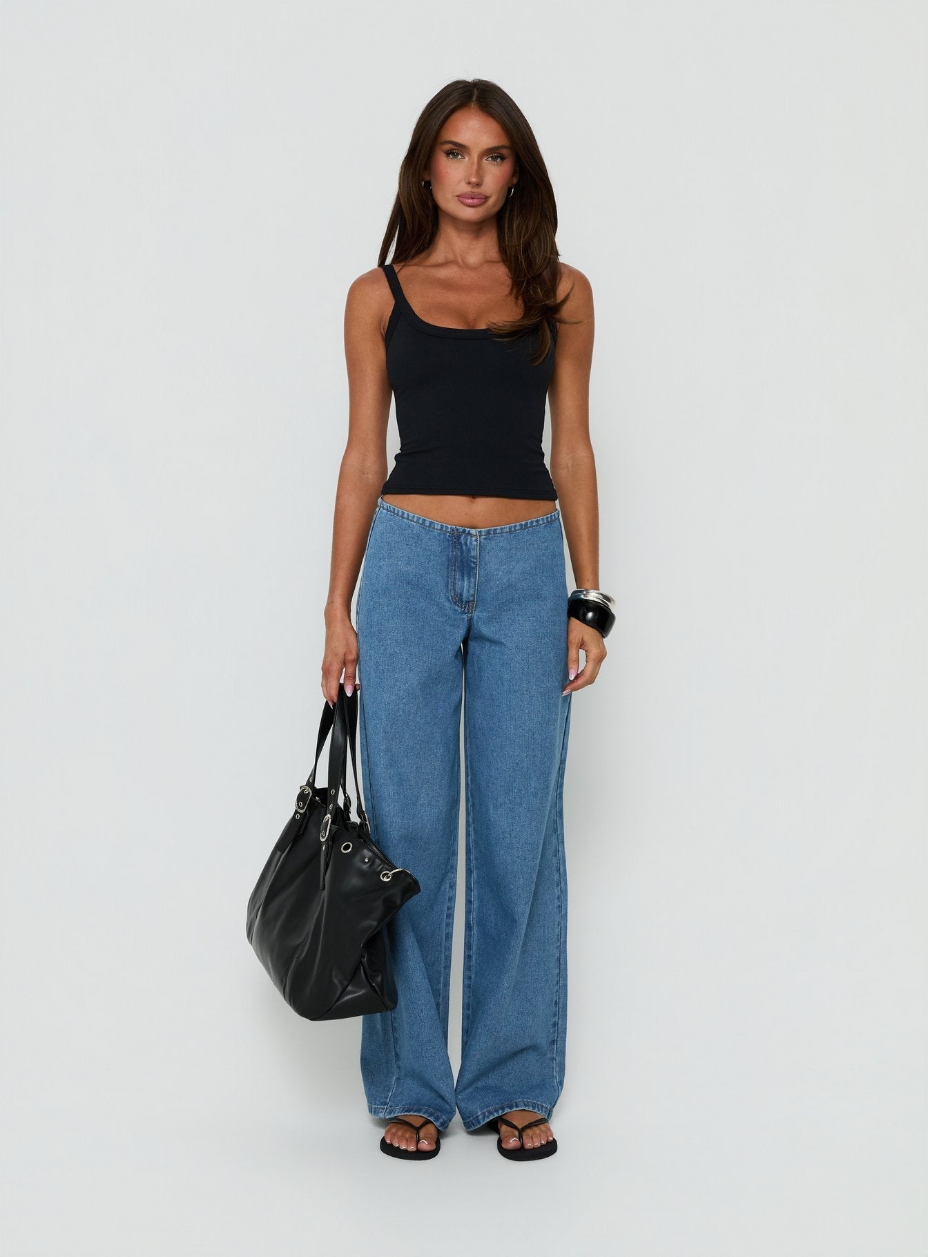 Hereos Mid Rise Baggy Leg Jeans Bright Blue Wash