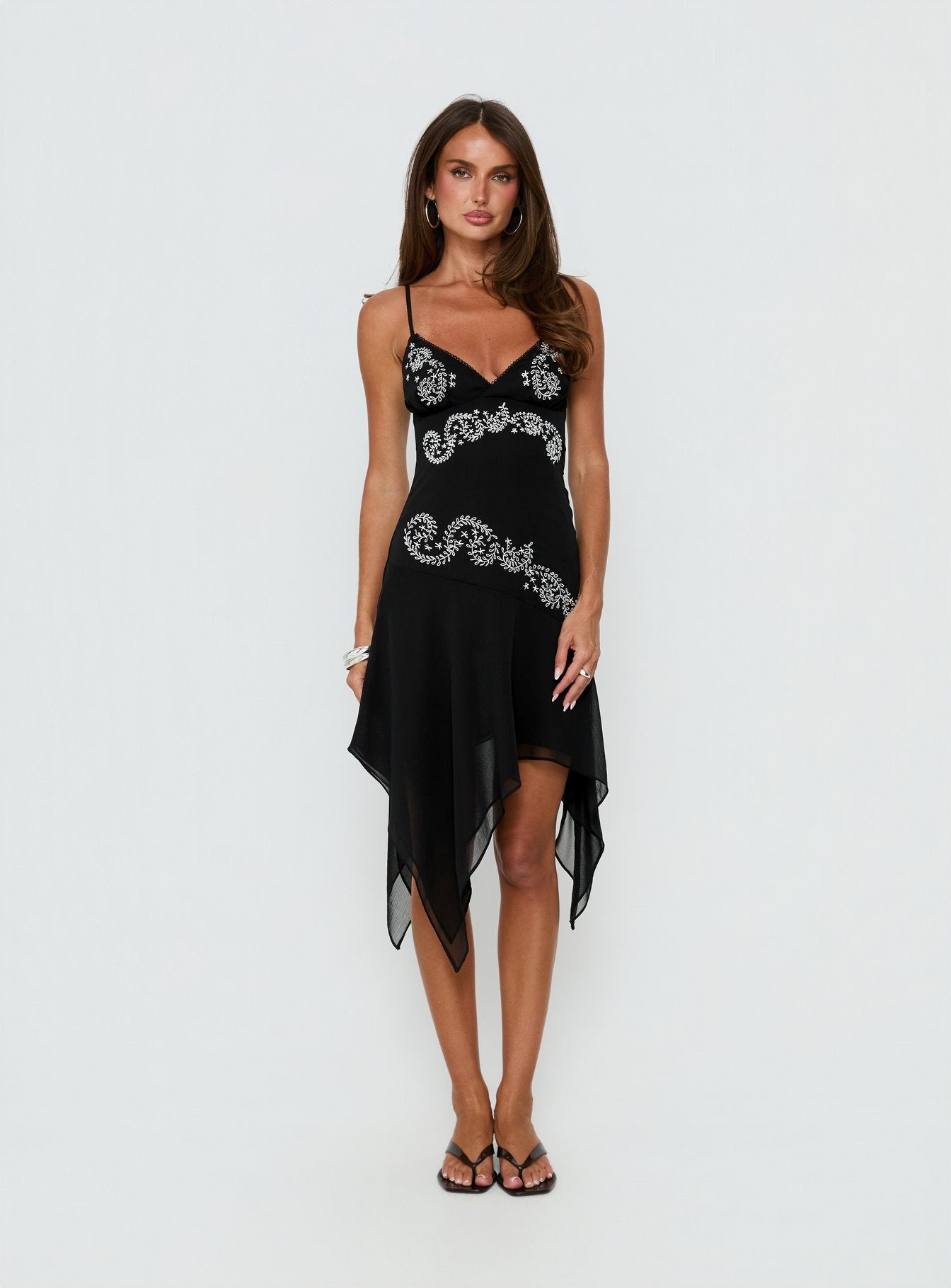 Pappilion Asymmetrical Midi Dress Black