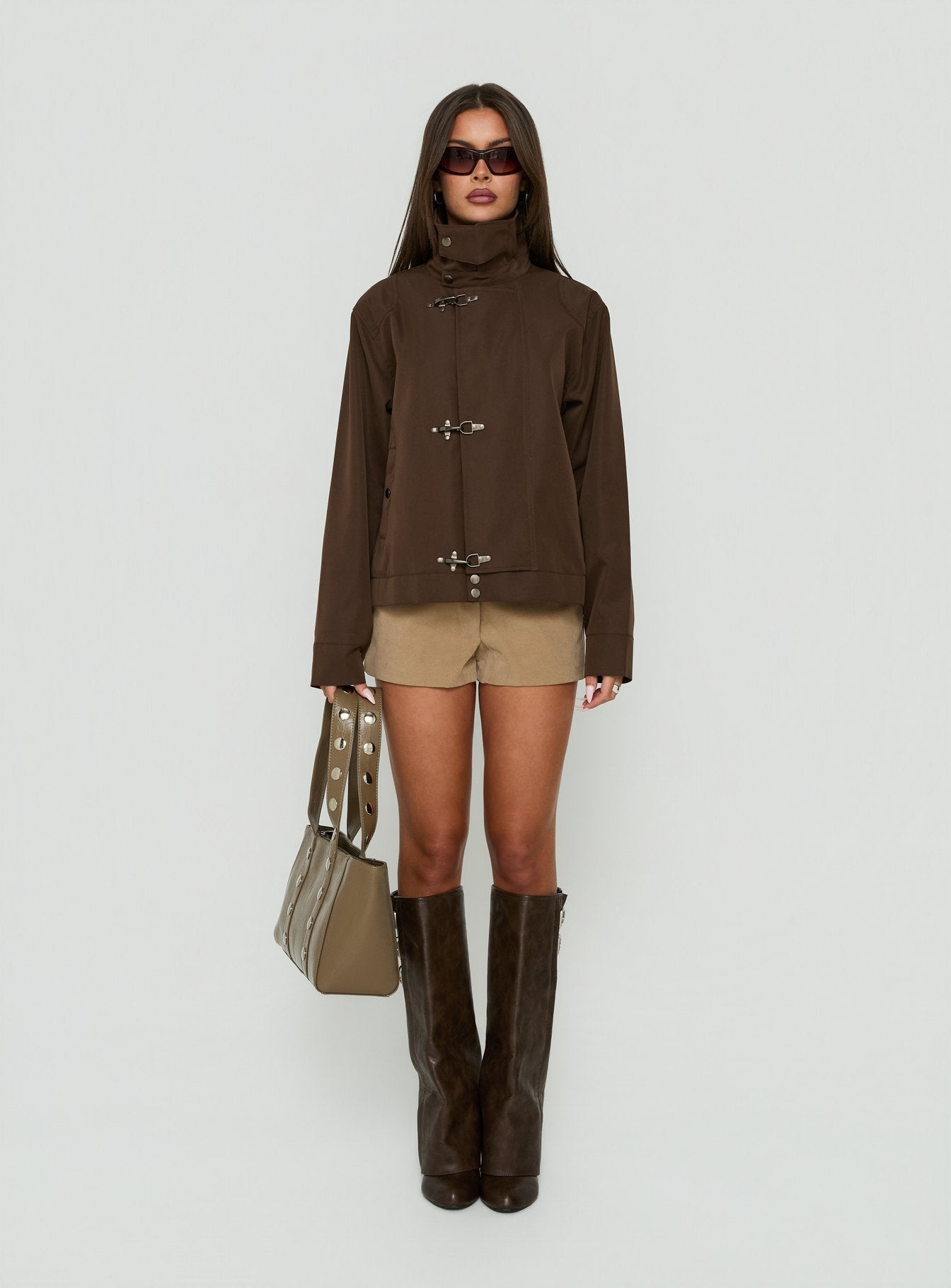 Imanie Funnel Neck Jacket Chocolate