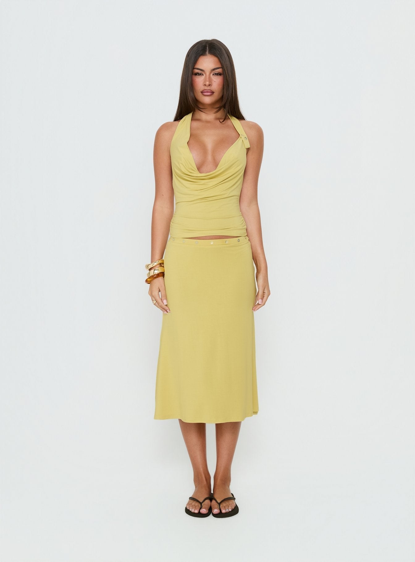 Esperia Halter Cowl Neck Top Green