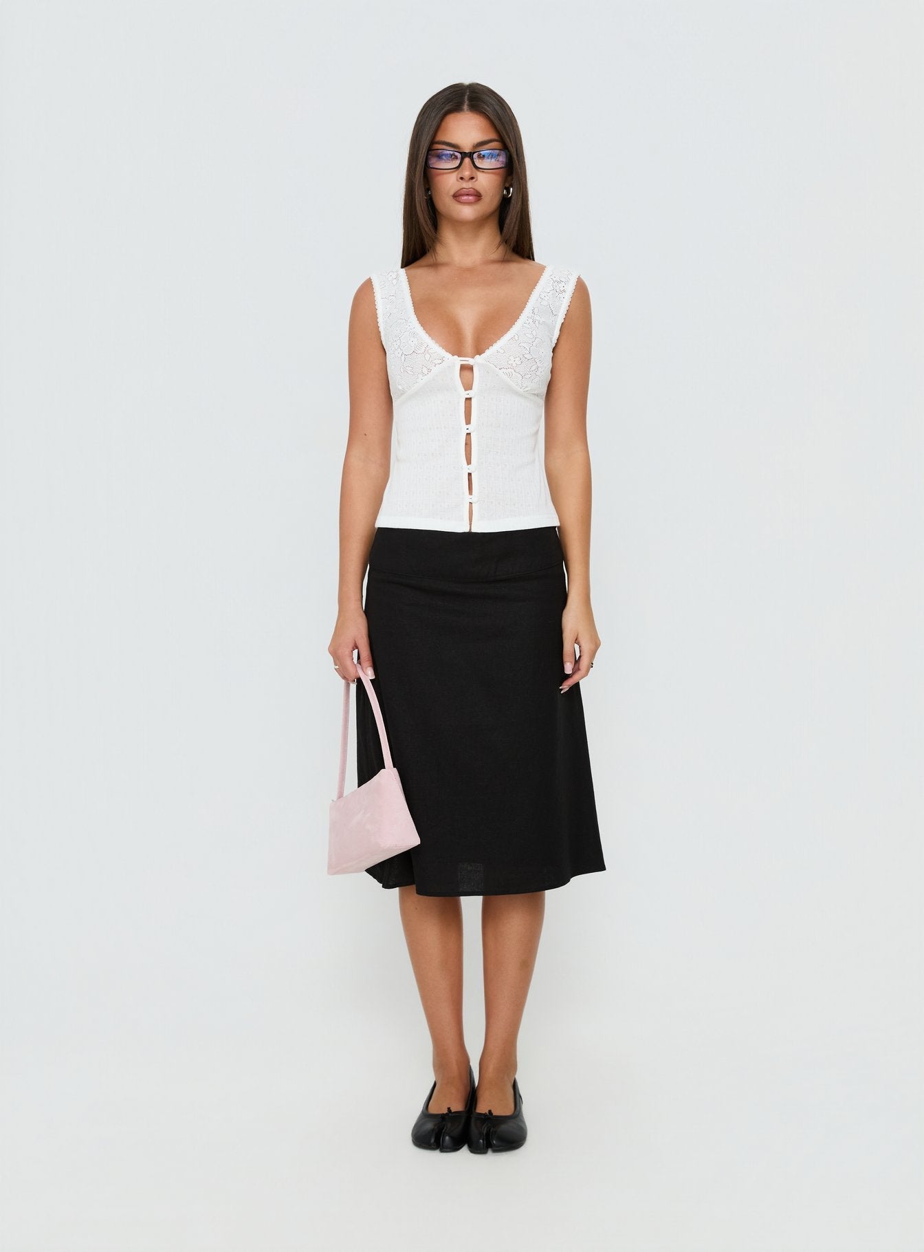 Fillipa Lace Button Down Top White