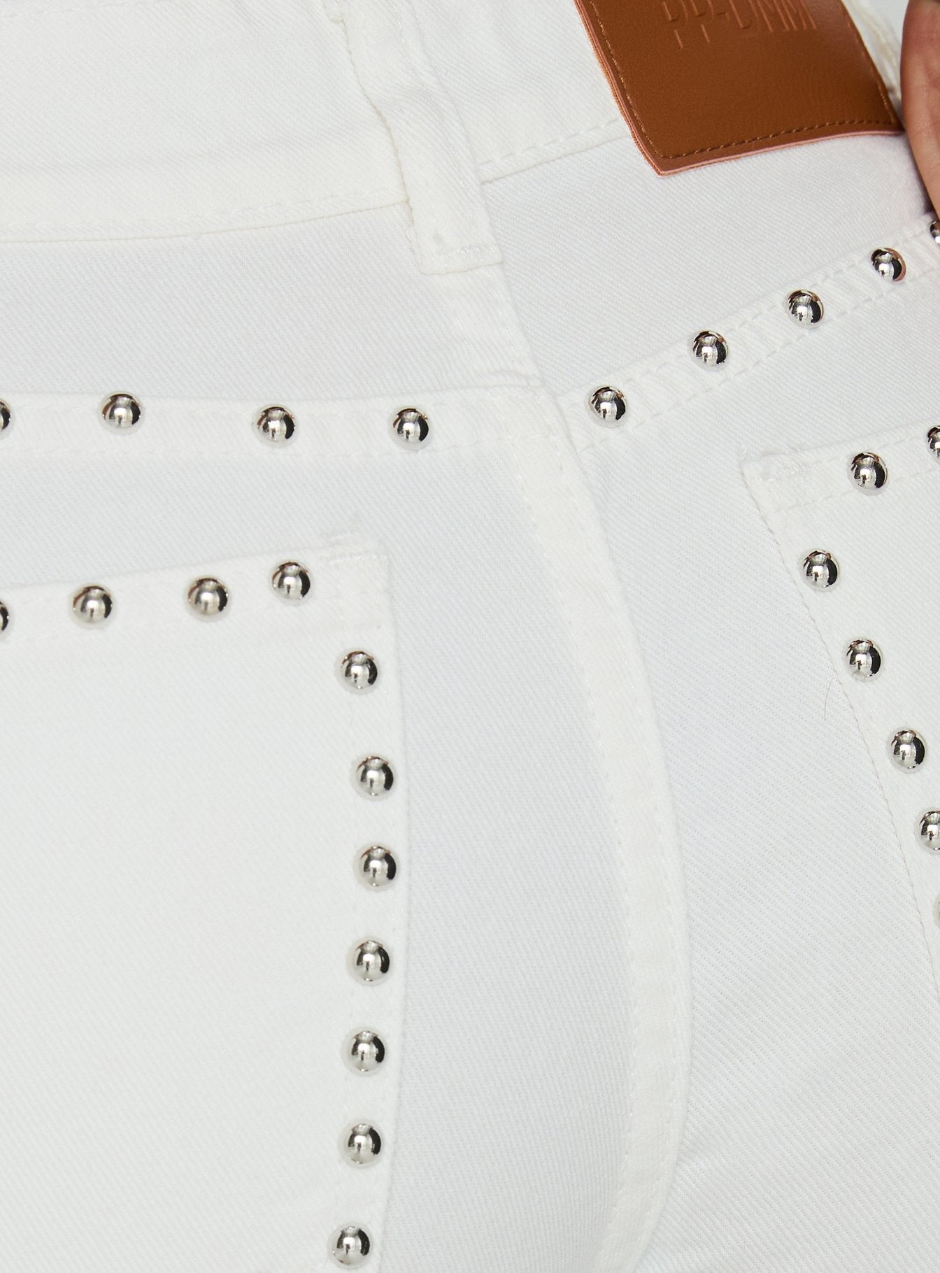 Saving Up Mid Rise Straight Leg Studded Jeans White