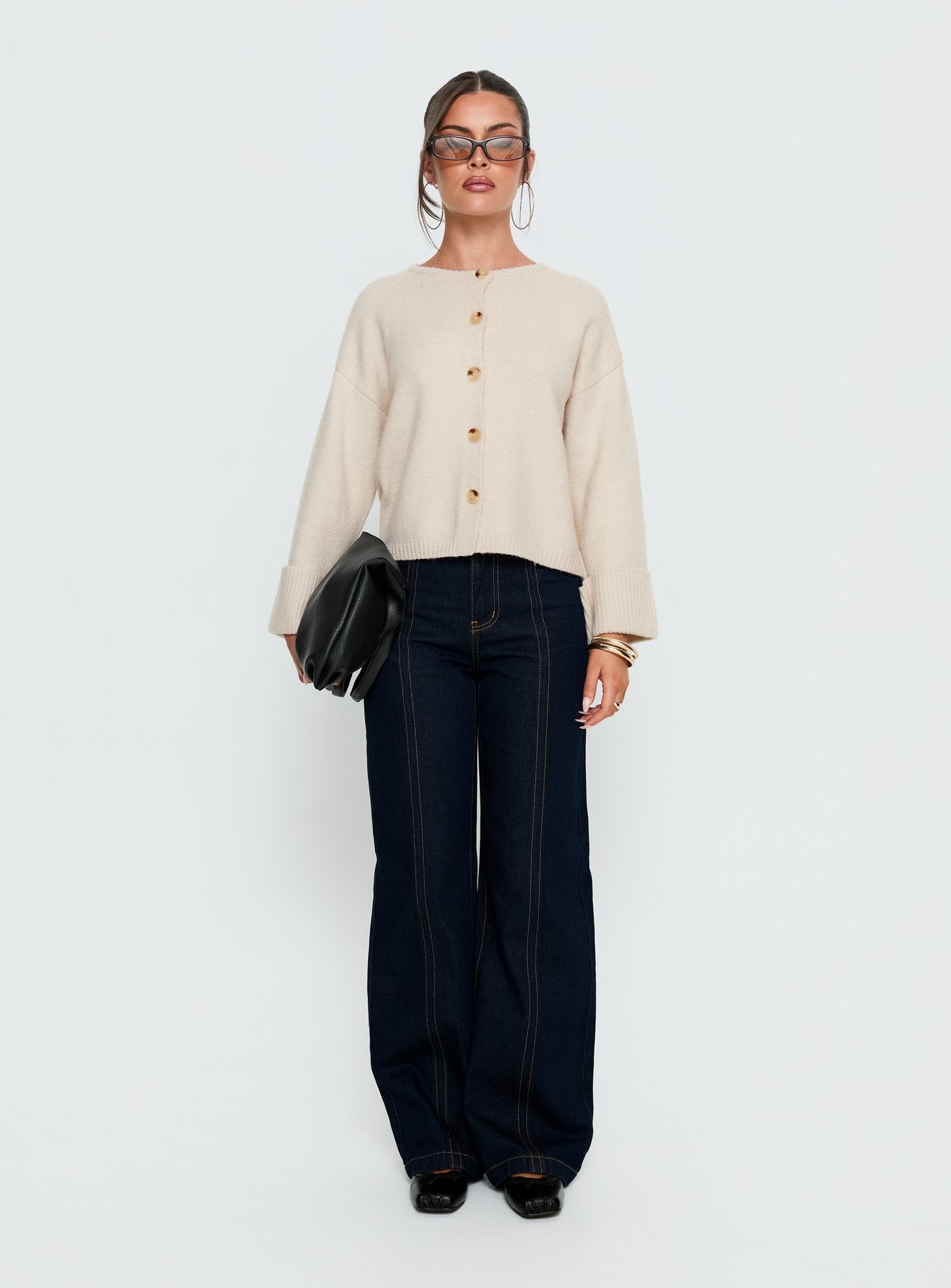 Shinead Cuffed Knit Cardigan White