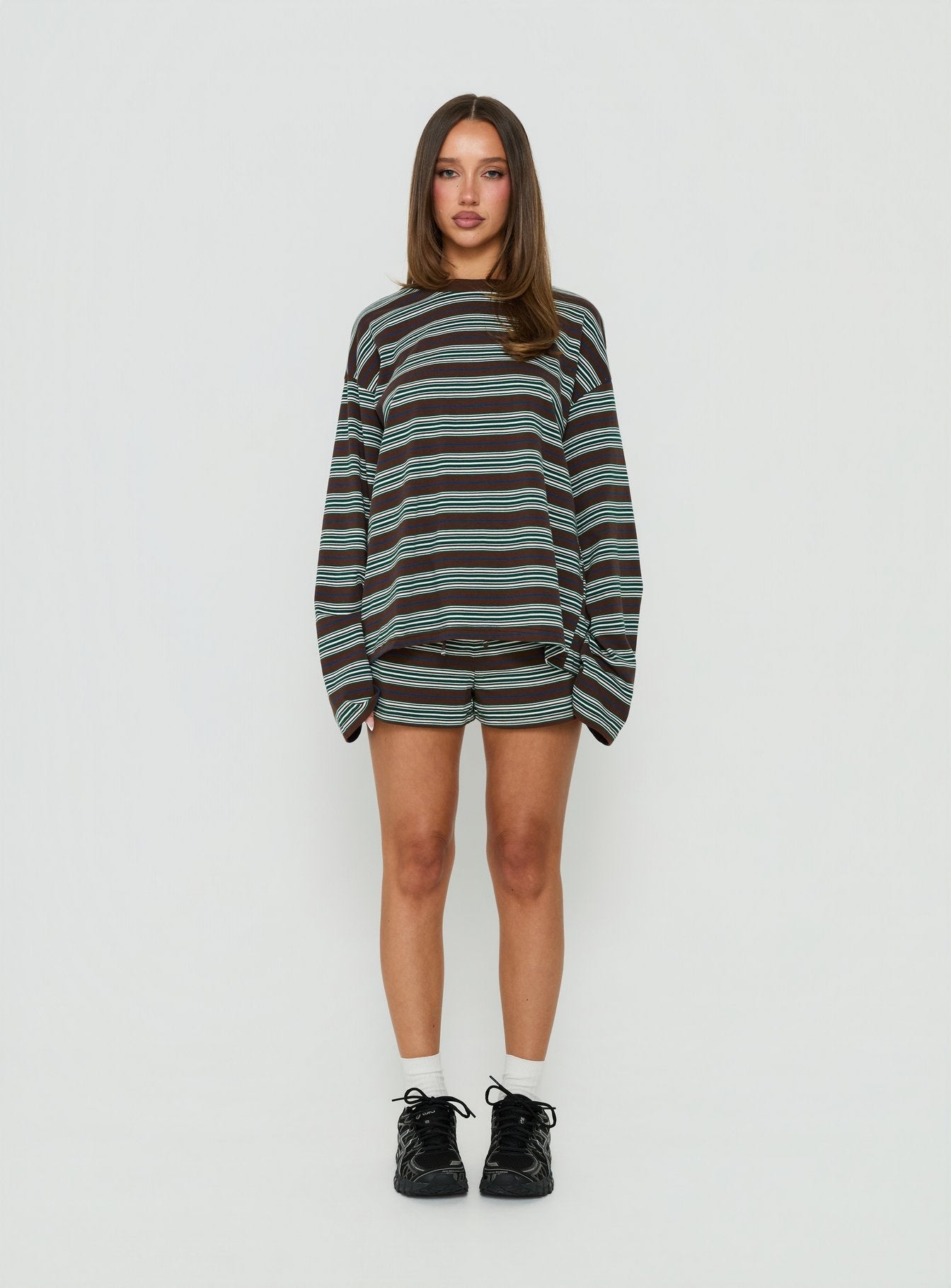 Settle Down Long Sleeve Top Brown Stripe