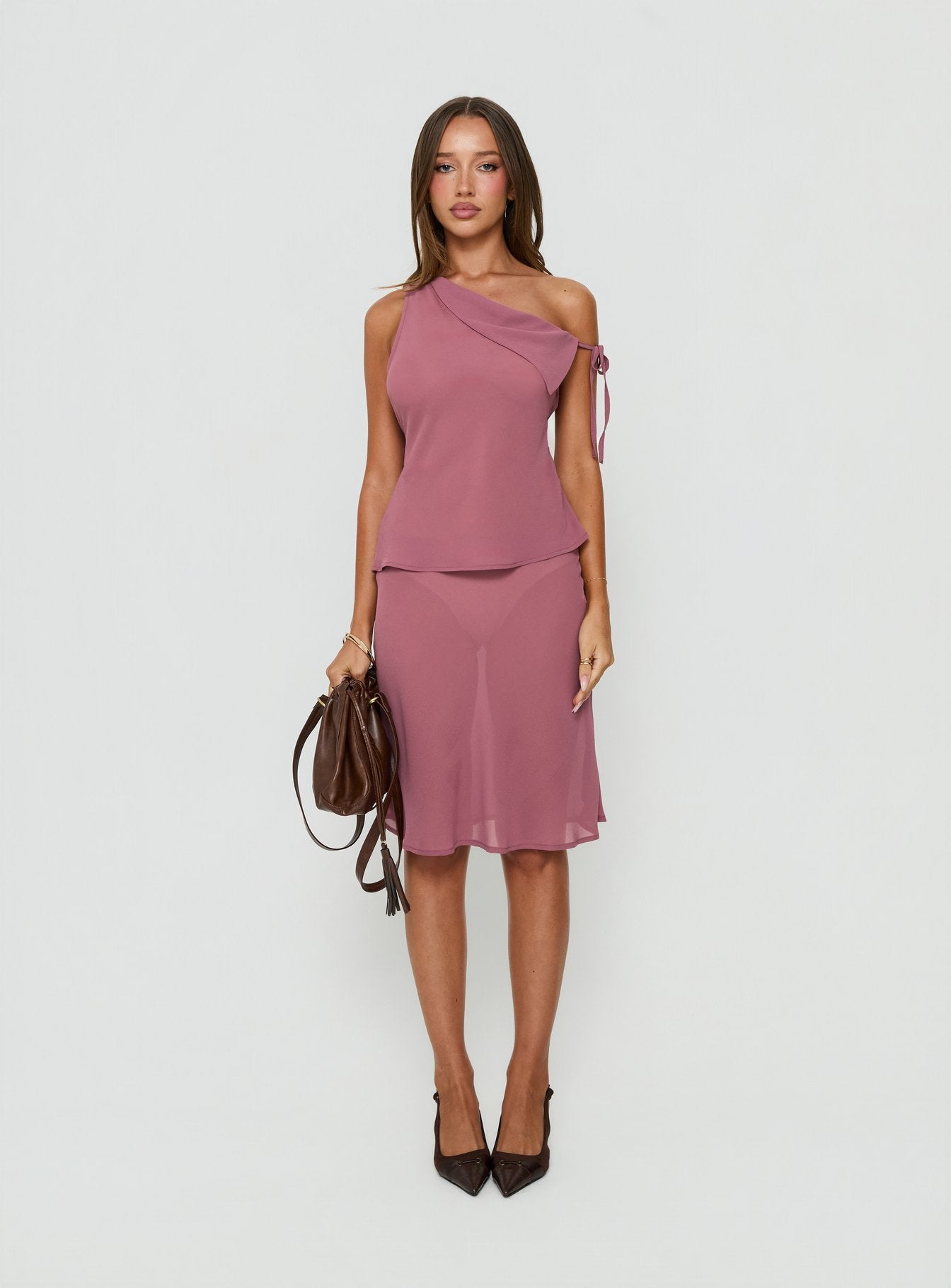 Vianna One Shoulder Foldover Detail Top Pink