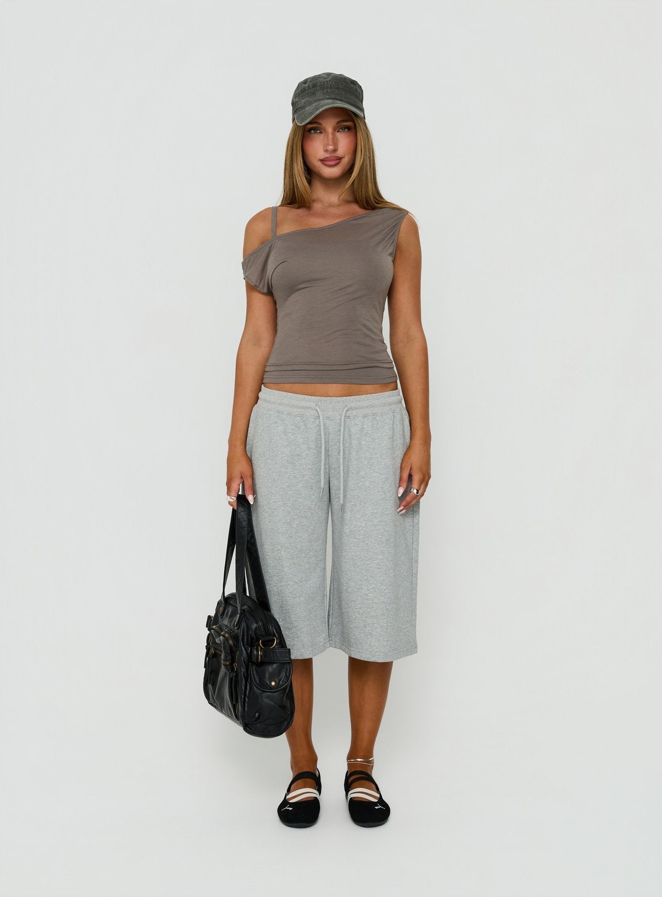 Klaretta Off Shoulder Draped Layered Top Grey