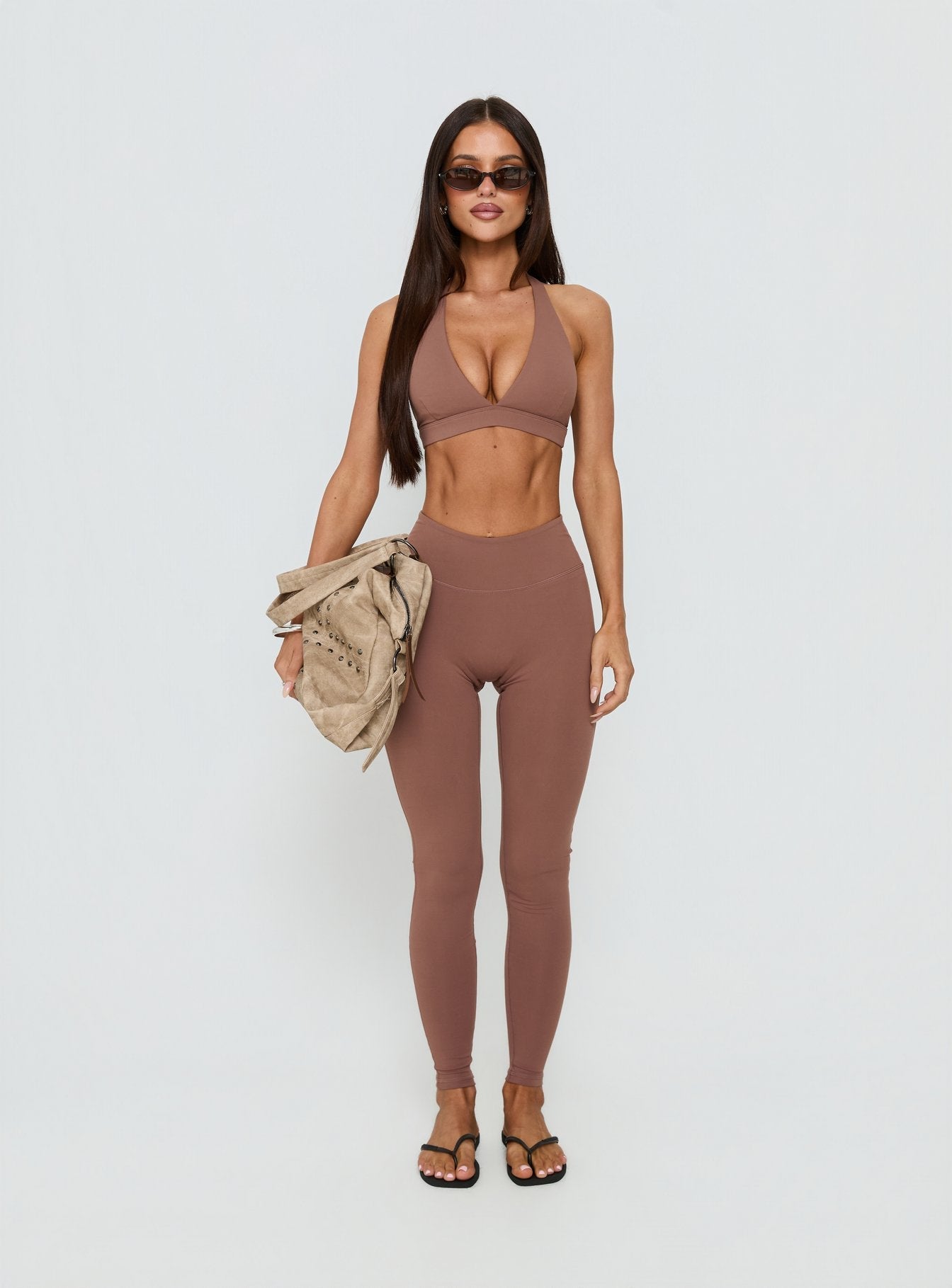 In Motion Active Plunge Halter Crop Top Clay