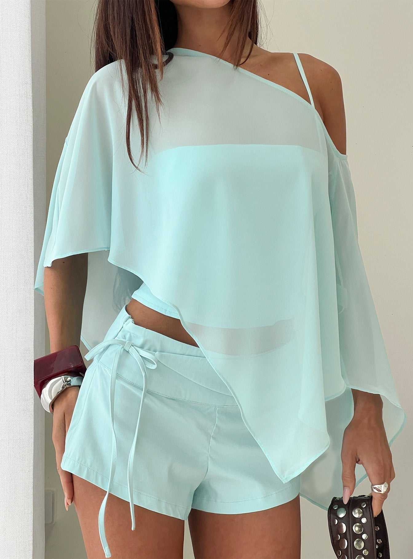 Senzo Chiffon Poncho Top Blue