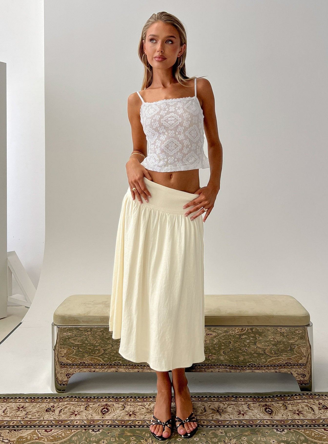 Lichen Lace Backless Top White