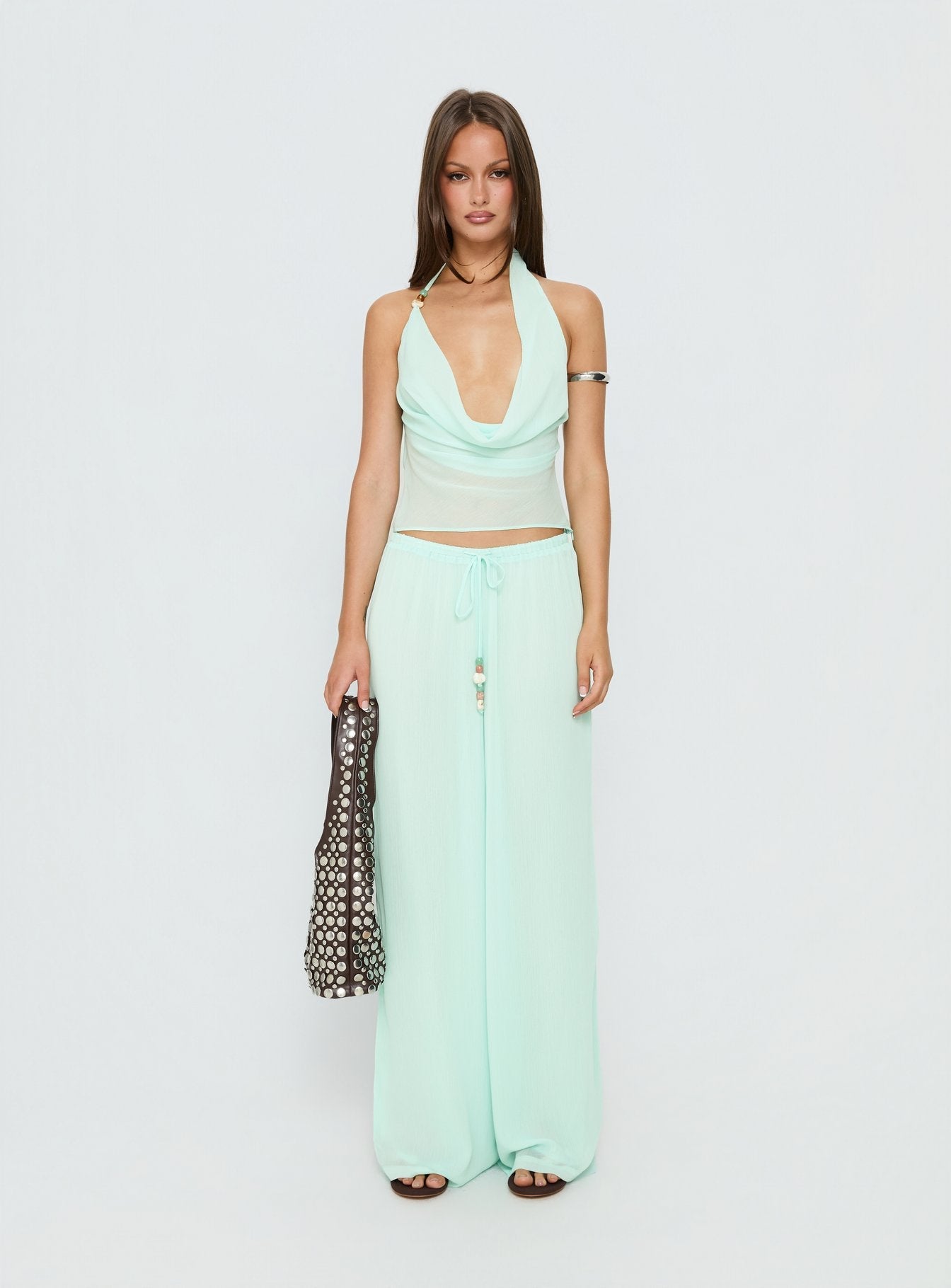 Distinction Halter Chiffon Top Aqua