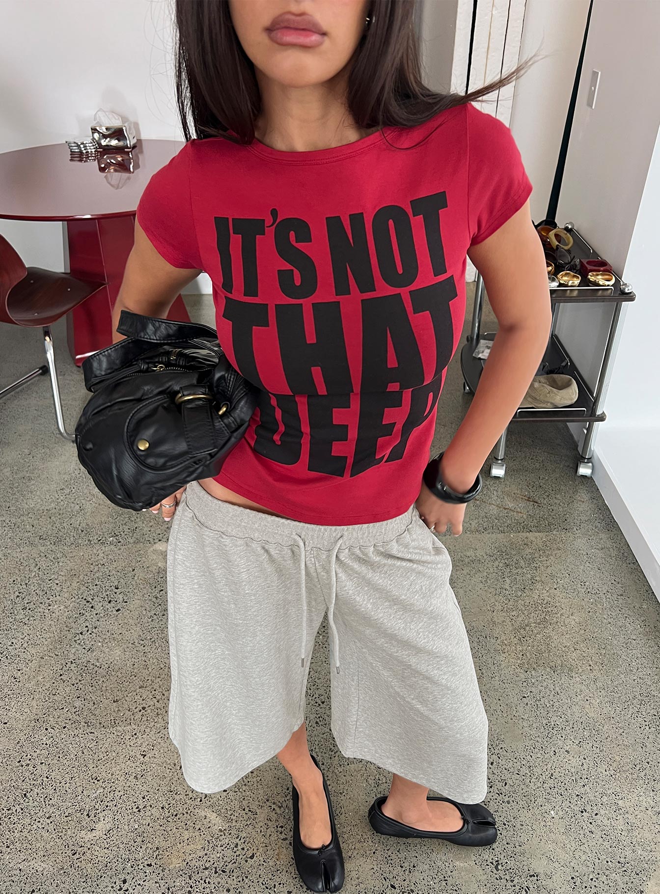 It's Not That Deep Graphic Baby Tee Red