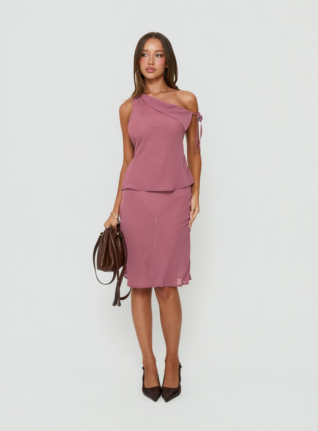 Vianna One Shoulder Foldover Detail Top Pink