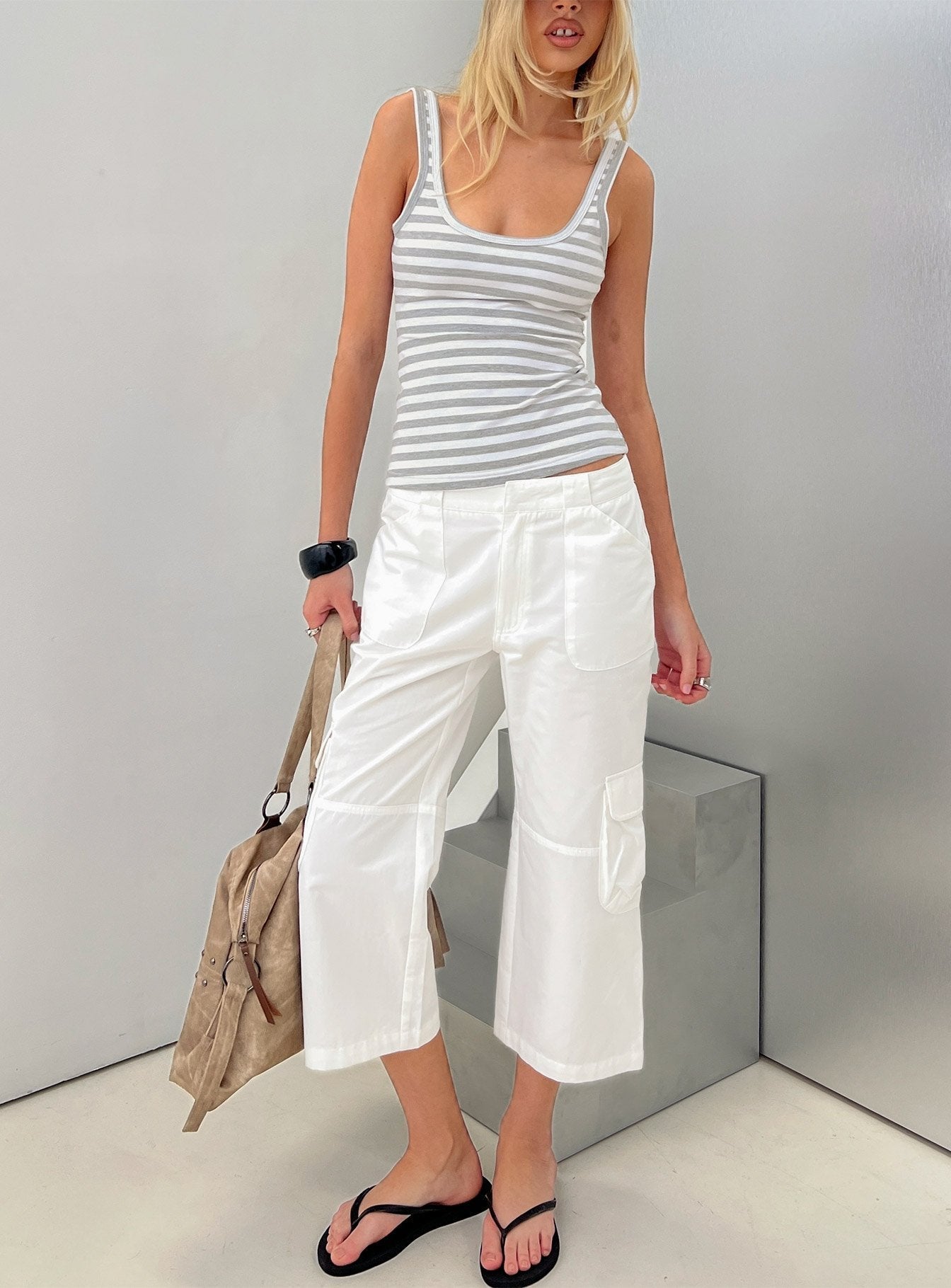Indee Cropped Cargo Pants White