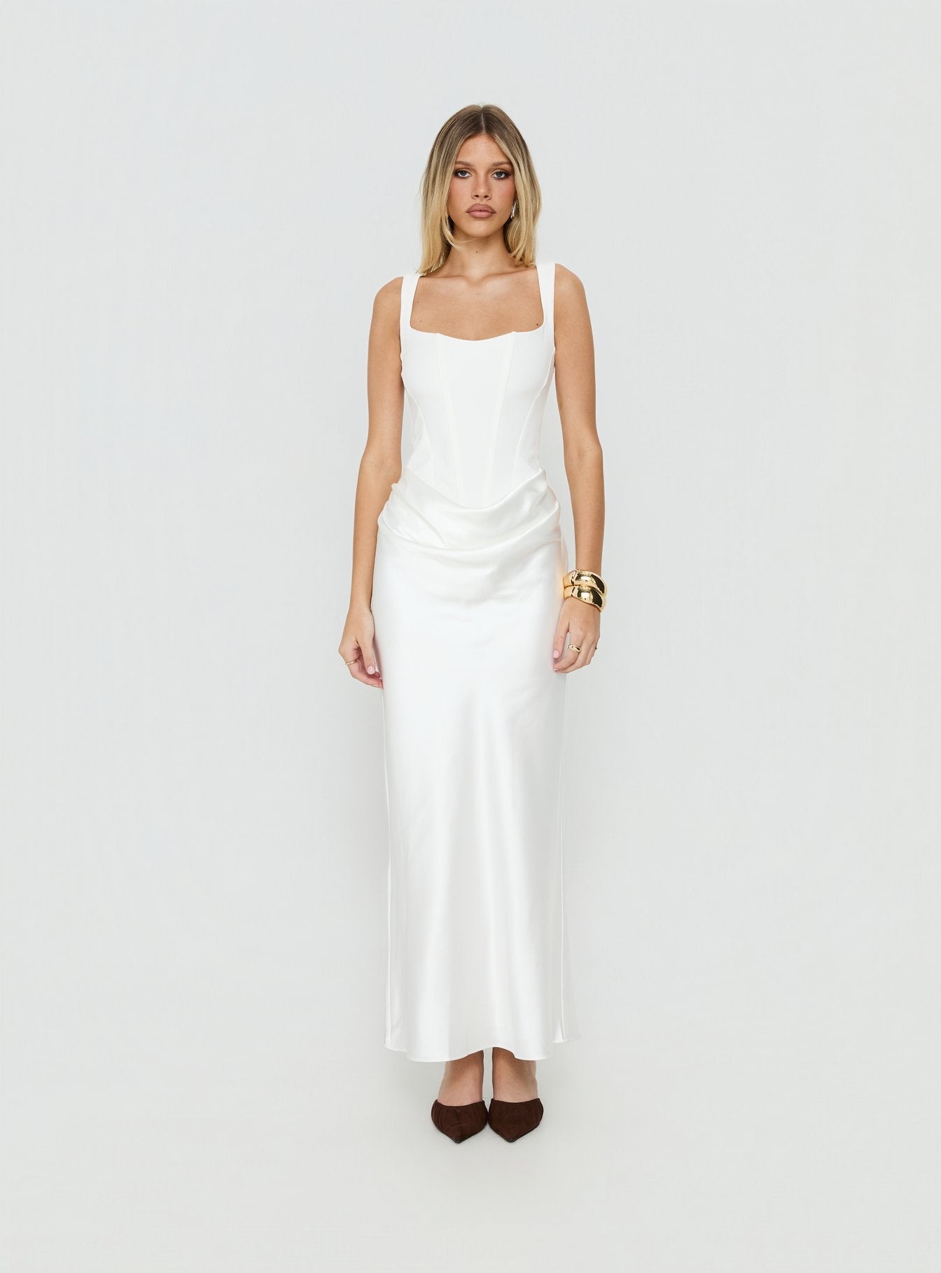 Ryana Corset Drape Maxi Dress White