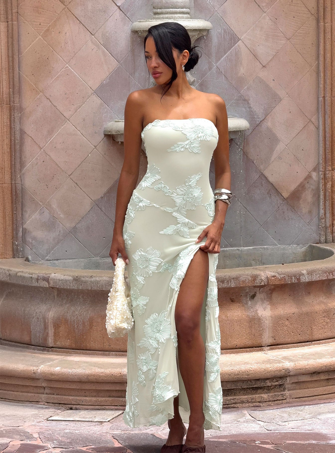 Maribeth Strapless Floral Maxi Dress Mint