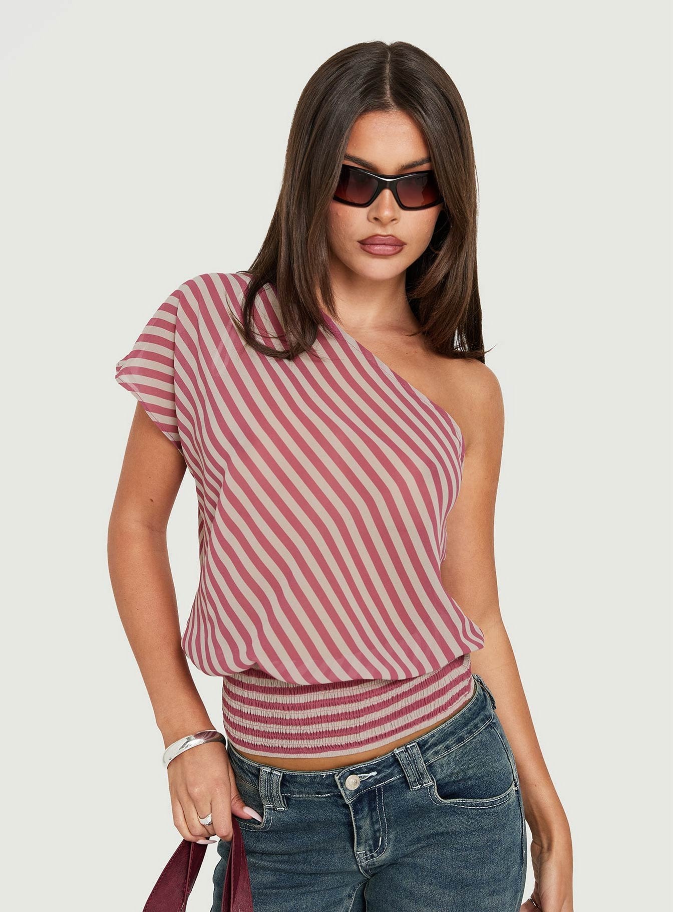 Larissah One Shoulder Top Pink Stripe