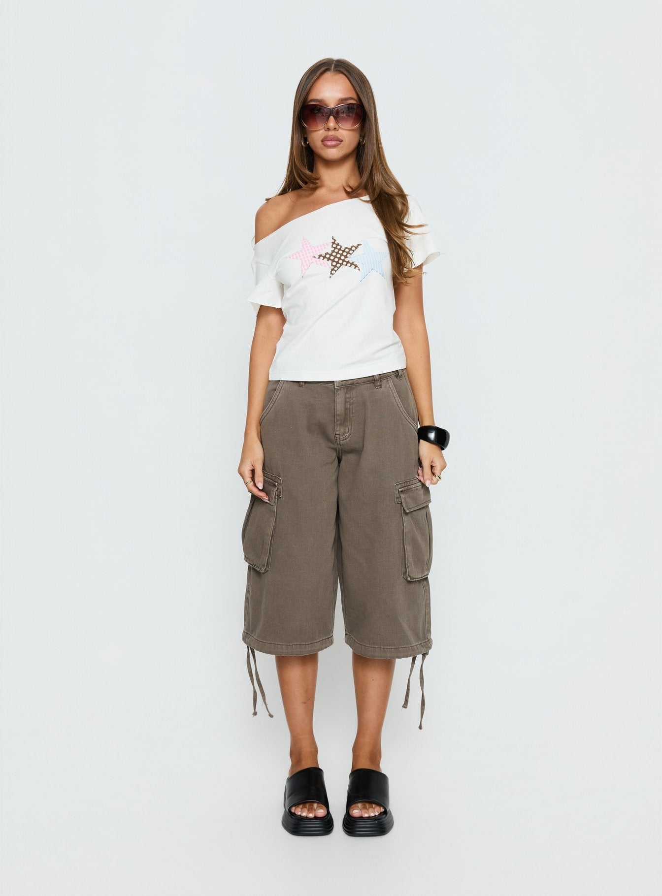 Starry Girl Loose Graphic Top White