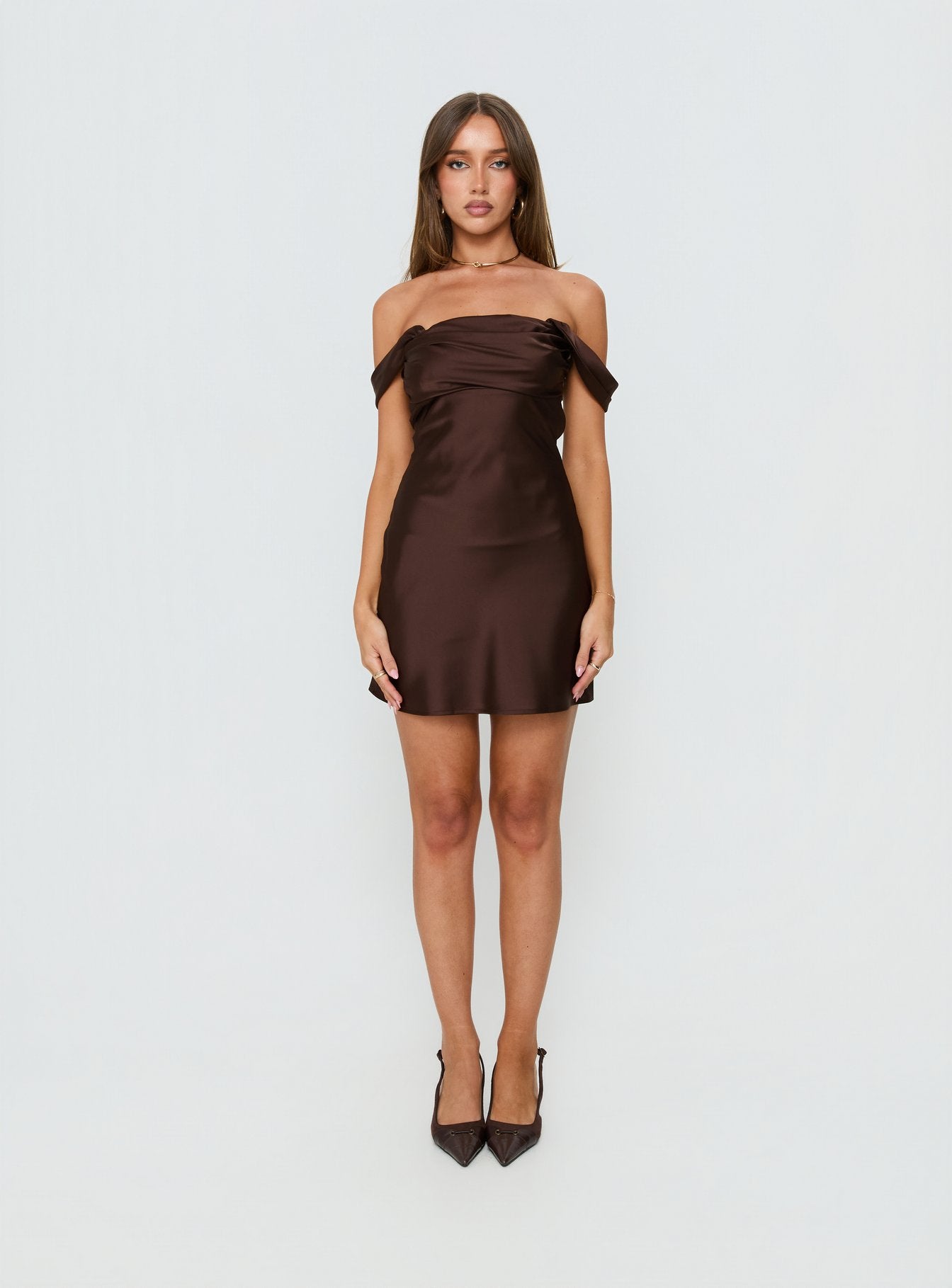 Zabbarra Off The Shoulder Mini Dress Chocolate
