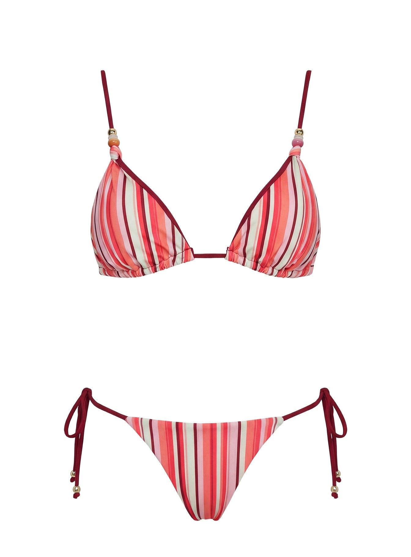 Maki Beaded Tie Side Bikini Bottoms Orange Stripe