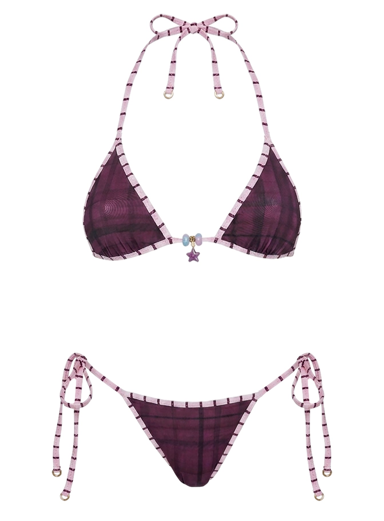 Blaylock Reversible Triangle Bikini Top Pink Check / Stripe