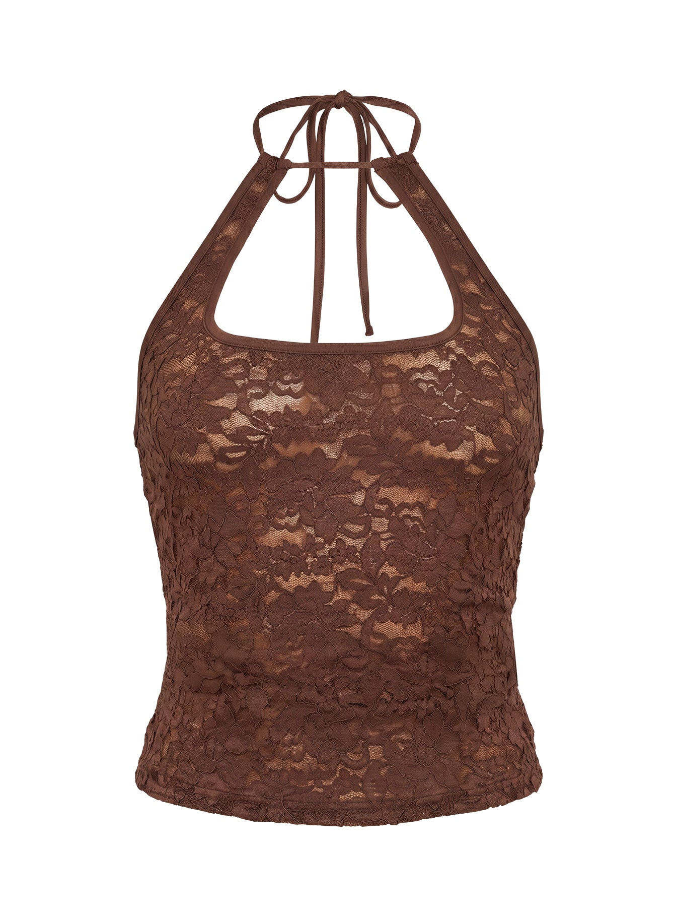 Janais Lace Tie Neck Top Chocolate
