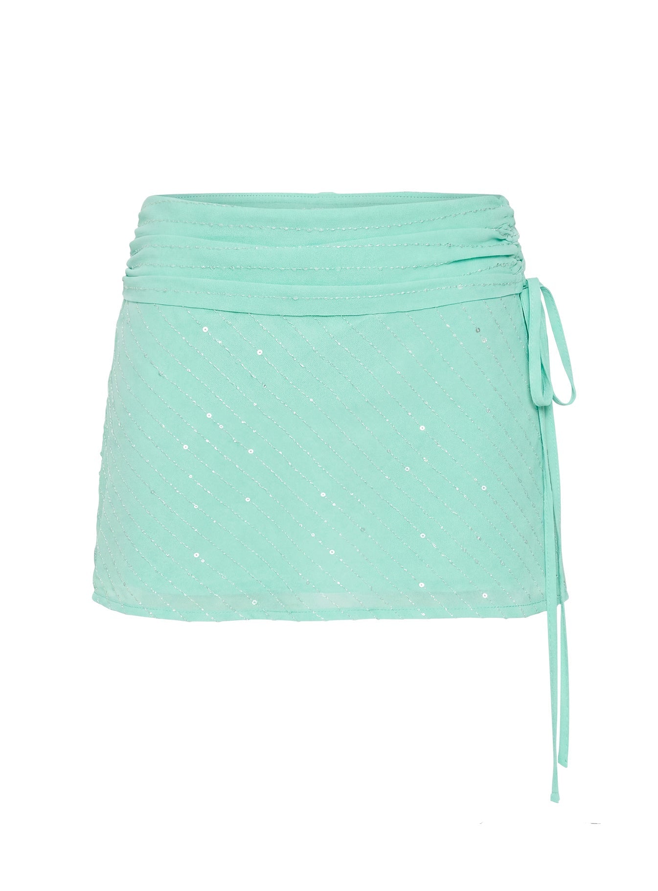Kosmas Ruched Tie Side Mini Skirt Turquoise