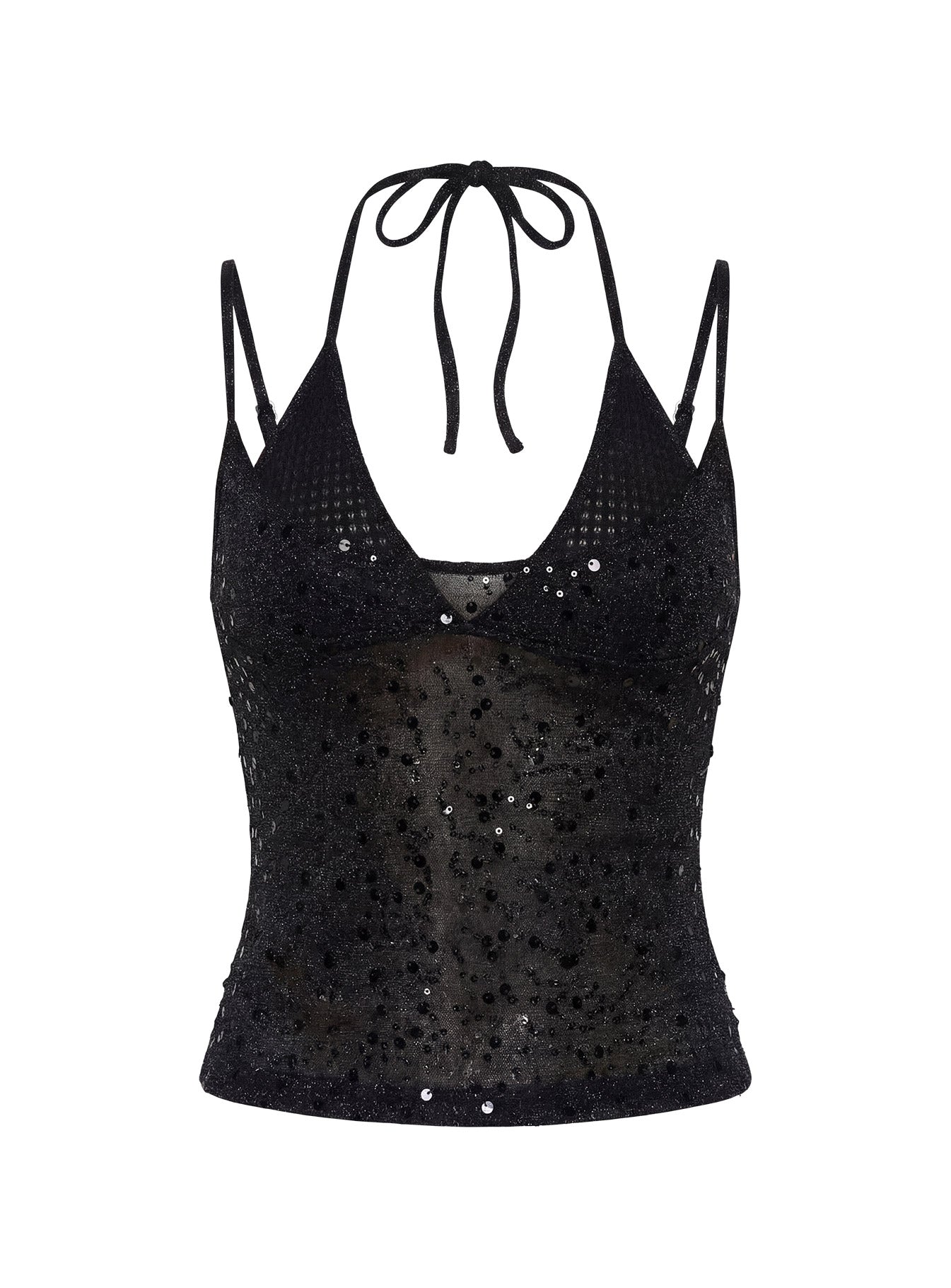 Odena Layered Sequin Cami Top Black