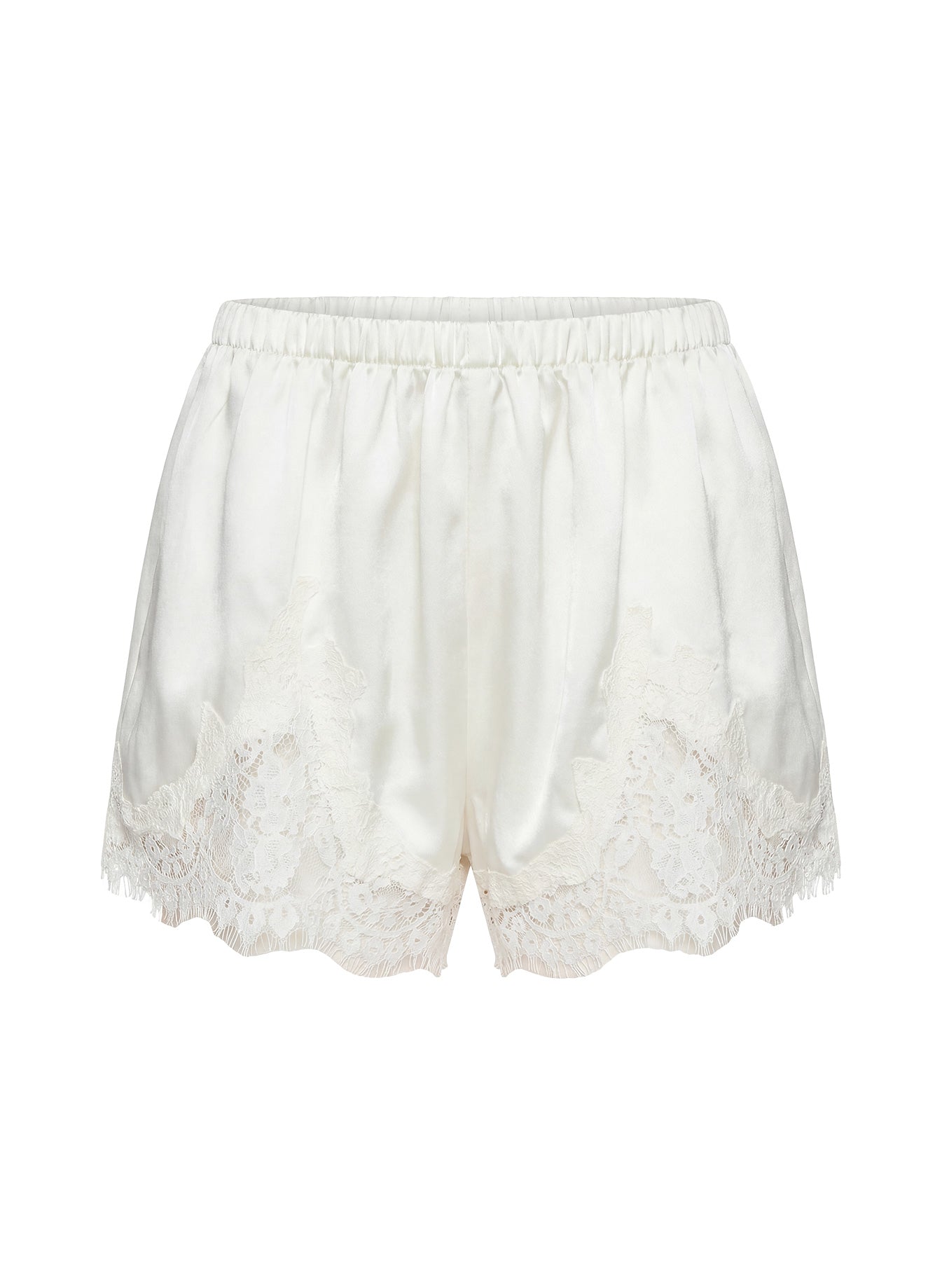 Parisse Satin Lace Trim Shorts Off White