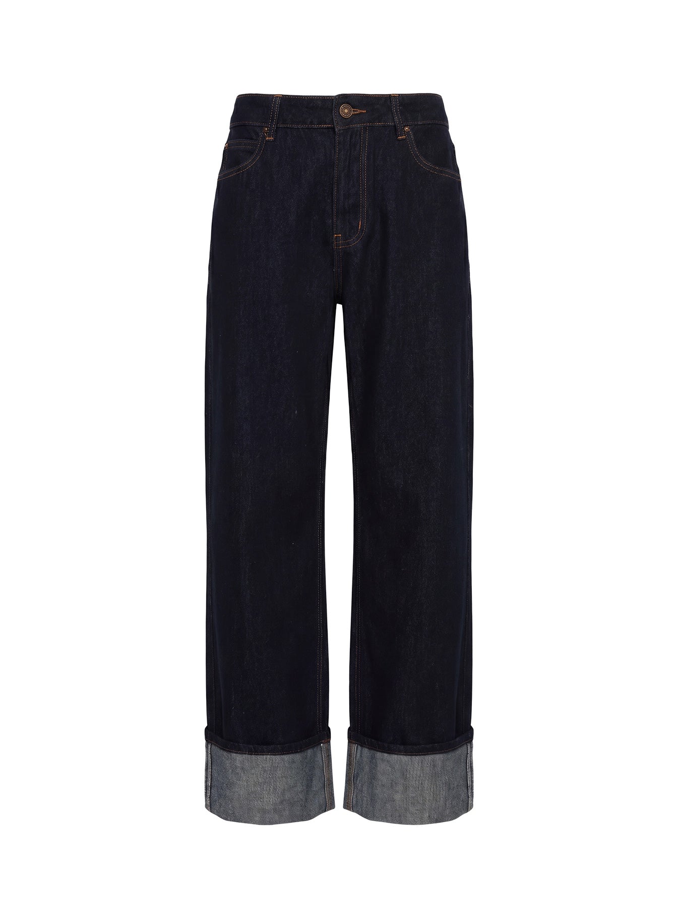 Top Model Low Rise Straight Leg Cuffed Jean Dark Denim