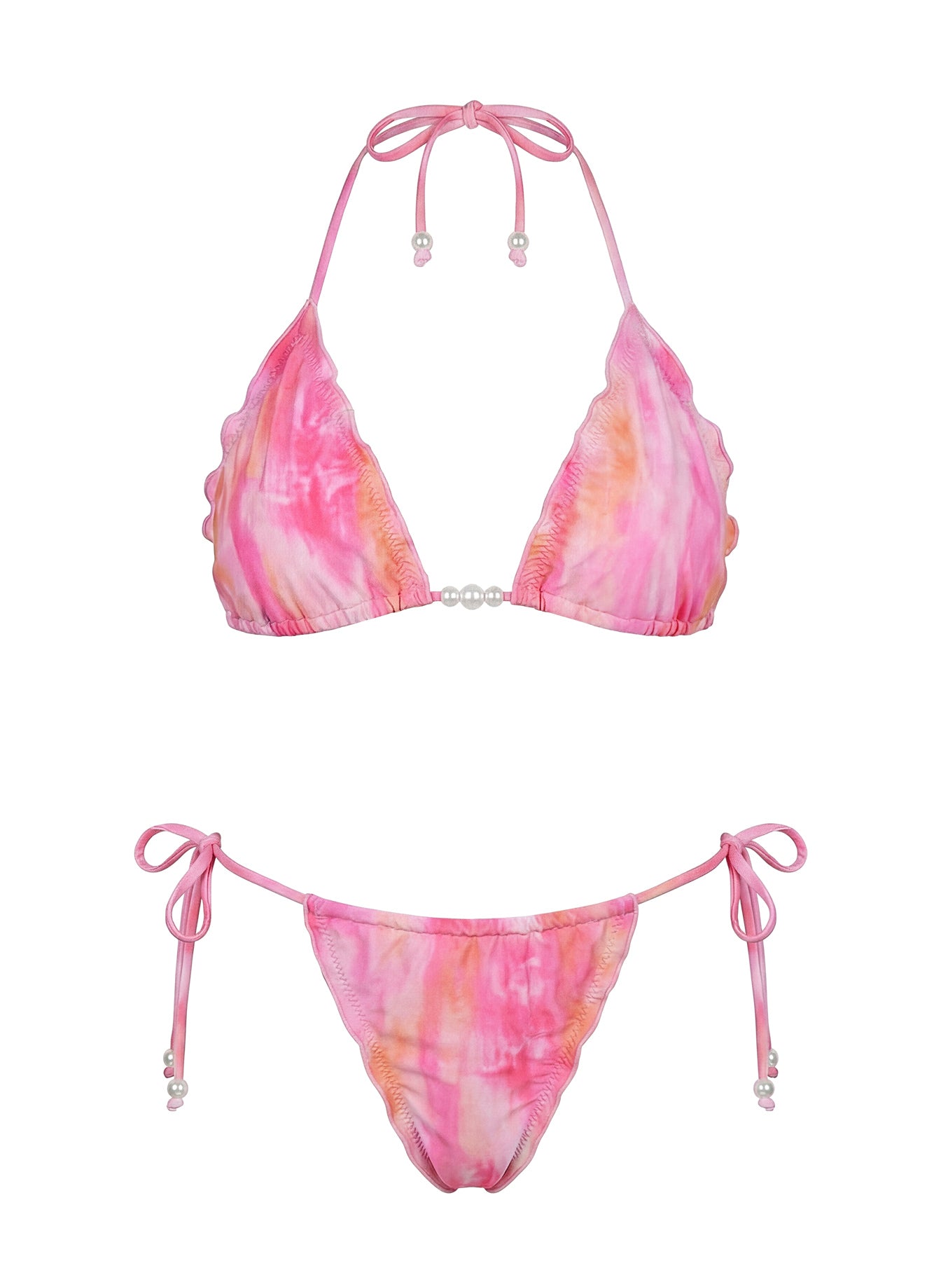 Kathrine Triangle Frill Bikini Top Pink Tie Dye