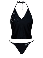 Kelipa Halter Embellished Swim Top Black