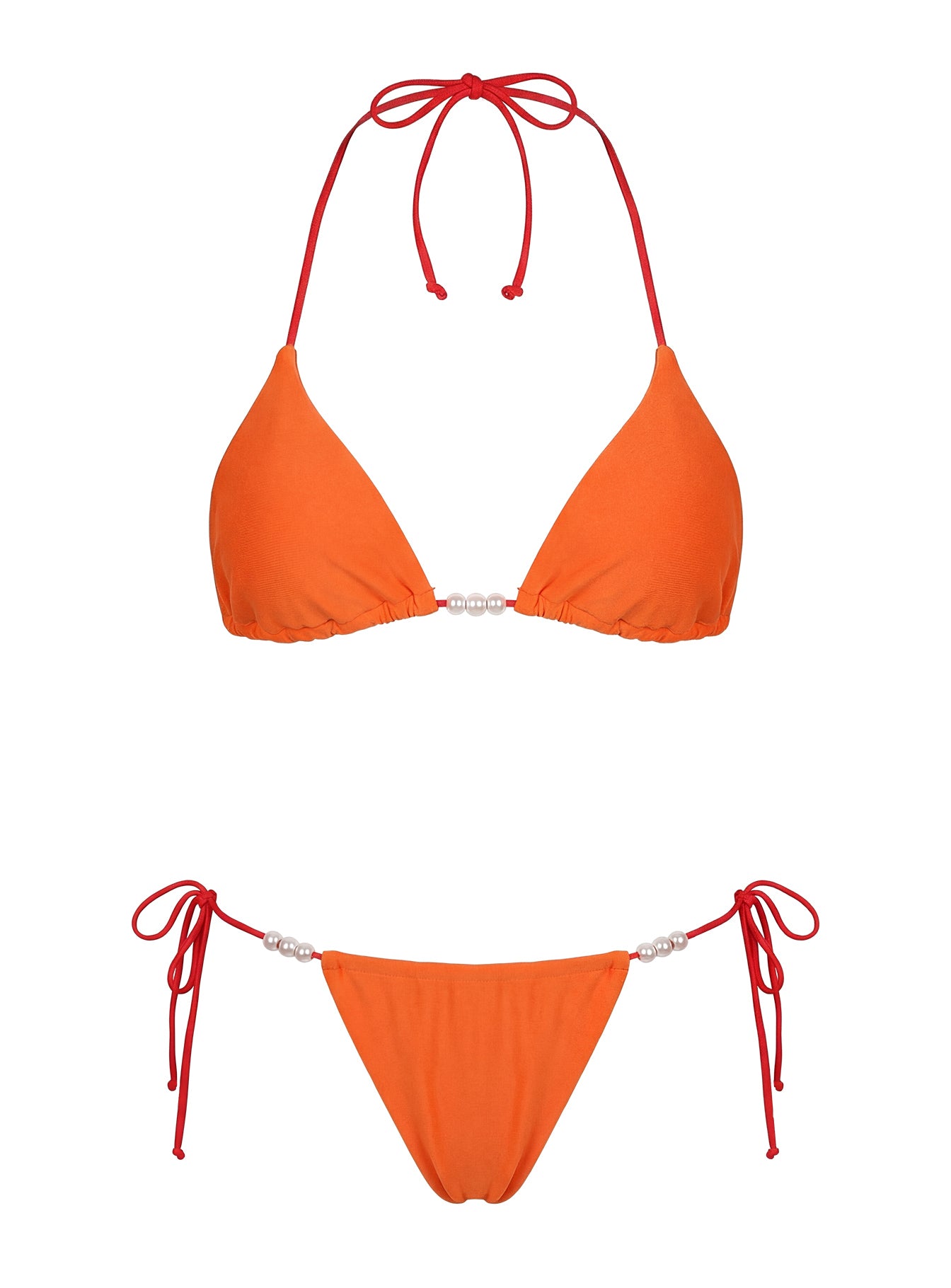 On Island Time String Bead Detail Bikini Top Orange