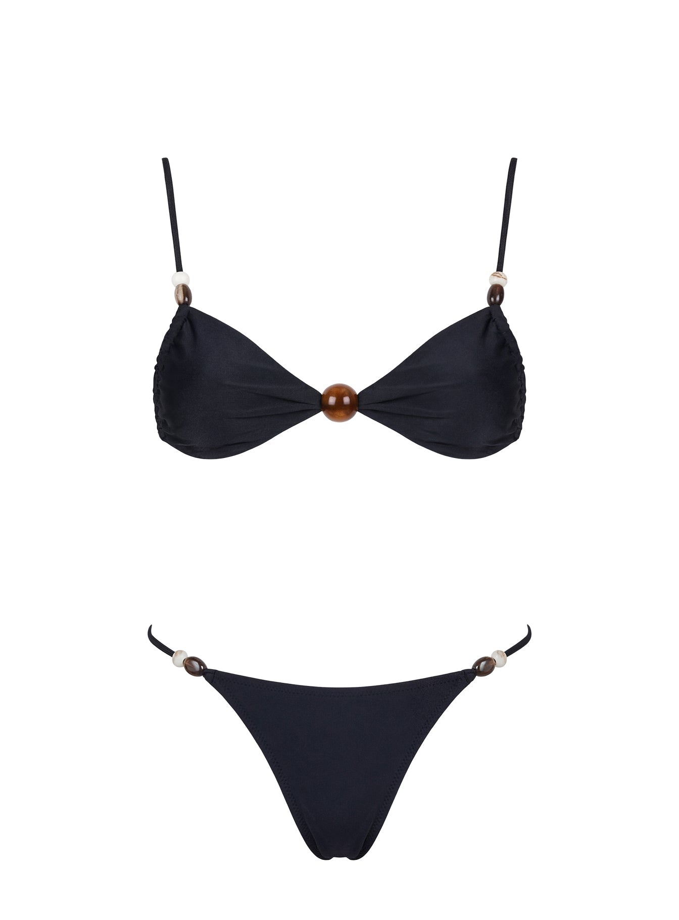 Slow Summer Bead Detail Bikini Top Black