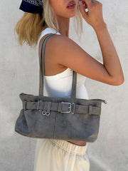 Views Of Capri Faux Suede Buckle Shoulder Bag Charcoal