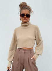 Zahara Cropped Turtleneck Sweater Beige